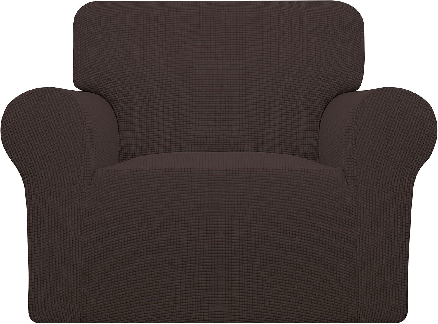 image:imageEasyGoing Stretch Sofa Slipcover 1Piece Sofa Cover Furniture Protector Couch Soft with Elastic Bottom for Kids Polyester Spandex Jacquard Fabric Small Checks Sofa Dark GrayChocolate