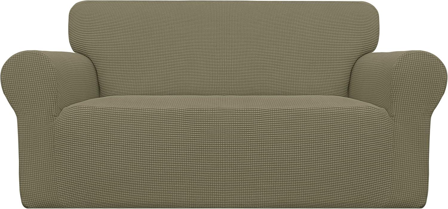 image:imageEasyGoing Stretch Sofa Slipcover 1Piece Sofa Cover Furniture Protector Couch Soft with Elastic Bottom for Kids Polyester Spandex Jacquard Fabric Small Checks Sofa Dark GrayKhaki