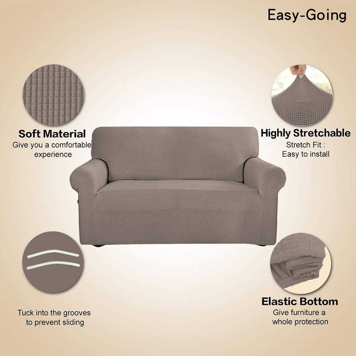 image:imageEasyGoing Stretch Sofa Slipcover 1Piece Sofa Cover Furniture Protector Couch Soft with Elastic Bottom for Kids Polyester Spandex Jacquard Fabric Small Checks Sofa Dark GrayTaupe