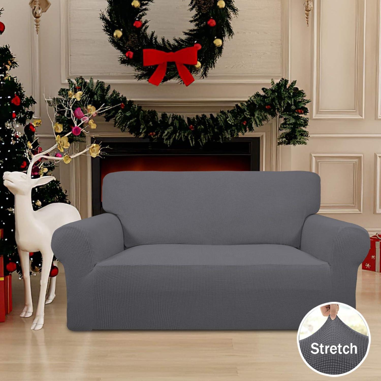 image:imageEasyGoing Stretch Sofa Slipcover 1Piece Sofa Cover Furniture Protector Couch Soft with Elastic Bottom for Kids Polyester Spandex Jacquard Fabric Small Checks Sofa Dark GrayGrey