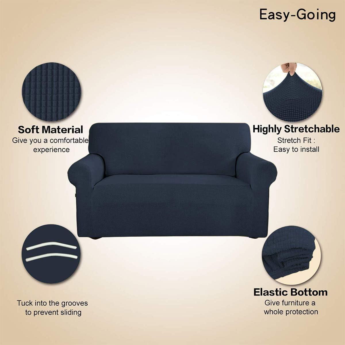 image:imageEasyGoing Stretch Sofa Slipcover 1Piece Sofa Cover Furniture Protector Couch Soft with Elastic Bottom for Kids Polyester Spandex Jacquard Fabric Small Checks Sofa Dark GrayDark Blue