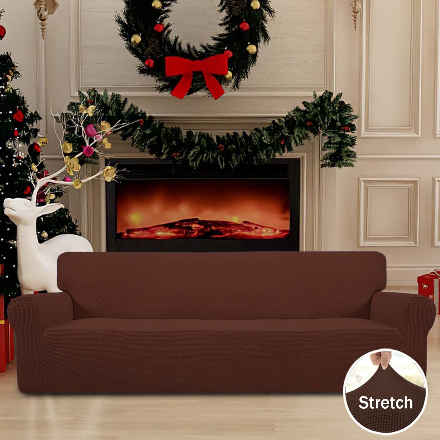 image:imageEasyGoing Stretch Sofa Slipcover 1Piece Sofa Cover Furniture Protector Couch Soft with Elastic Bottom for Kids Polyester Spandex Jacquard Fabric Small Checks Sofa Dark GrayCoffee
