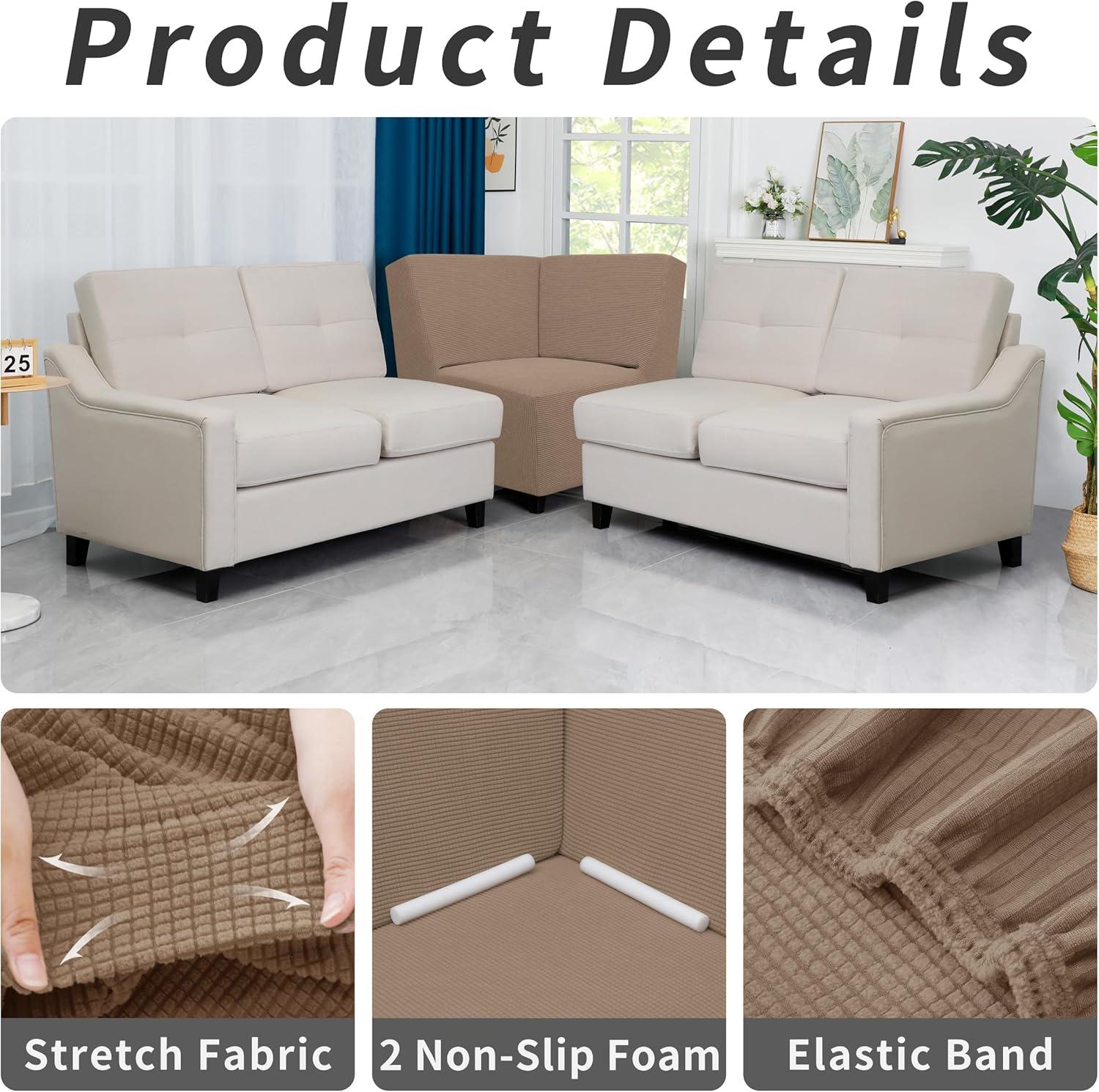 image:imageEasyGoing Stretch Sofa Slipcover 1Piece Sofa Cover Furniture Protector Couch Soft with Elastic Bottom for Kids Polyester Spandex Jacquard Fabric Small Checks Sofa Dark GrayCamel