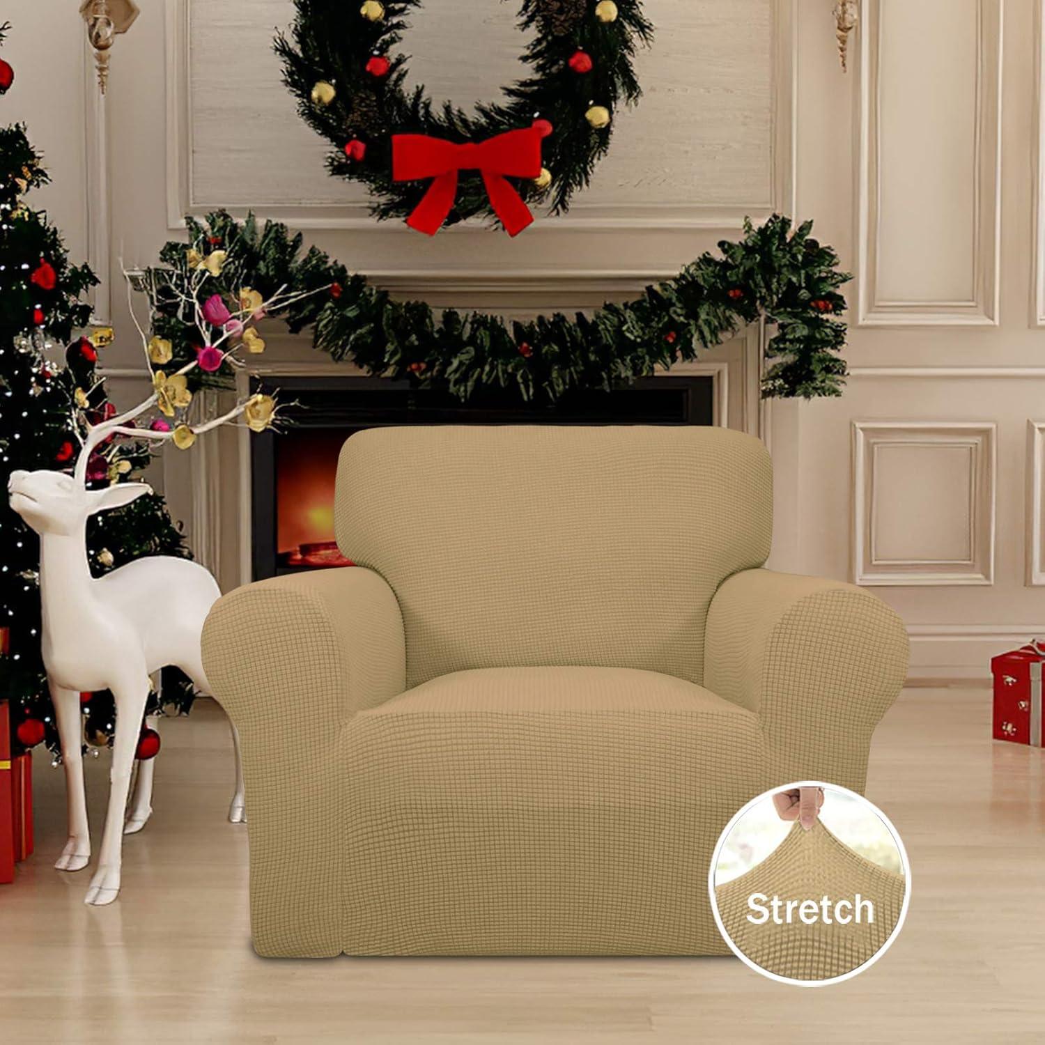 image:imageEasyGoing Stretch Sofa Slipcover 1Piece Sofa Cover Furniture Protector Couch Soft with Elastic Bottom for Kids Polyester Spandex Jacquard Fabric Small Checks Sofa Dark GrayGolden