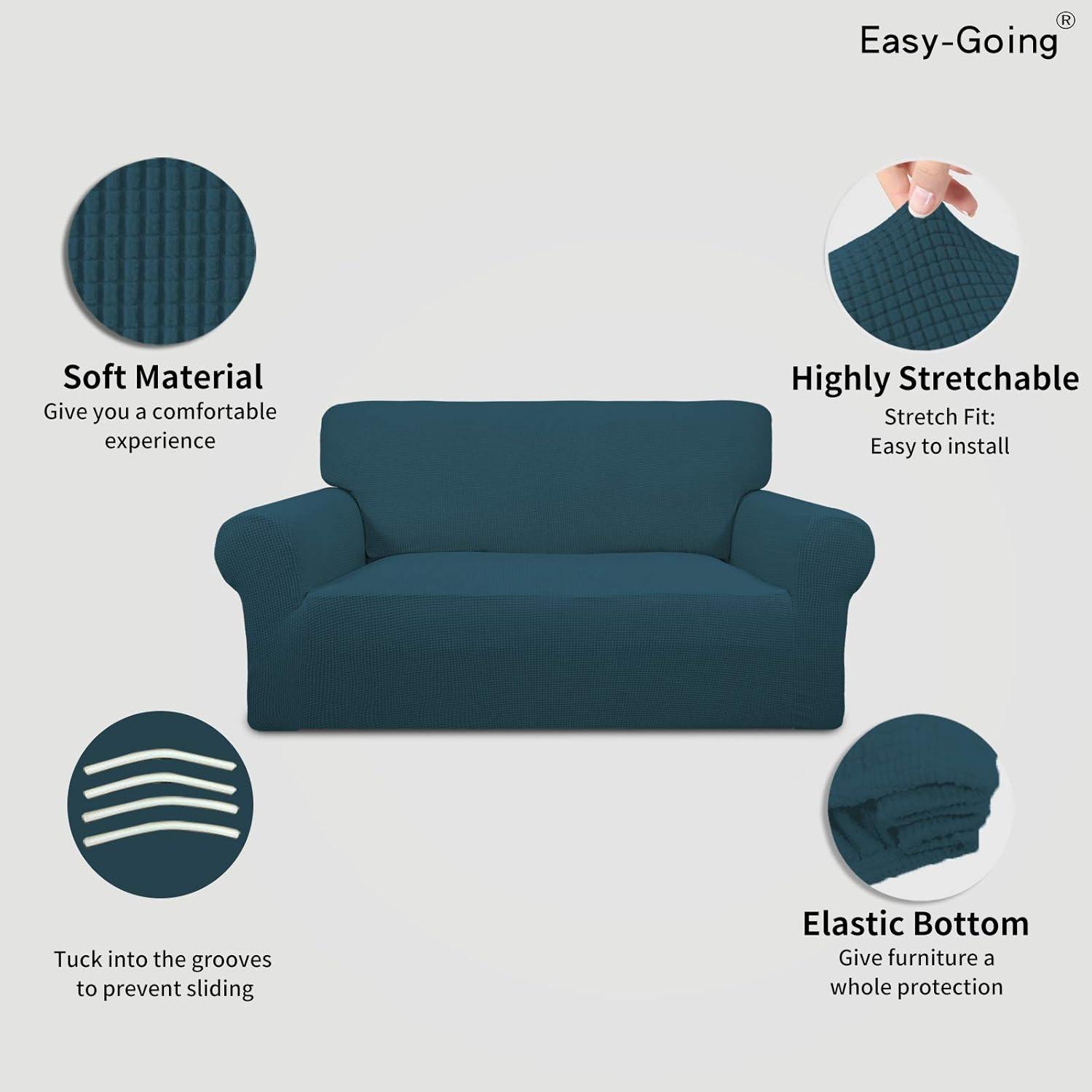 image:imageEasyGoing Stretch Sofa Slipcover 1Piece Sofa Cover Furniture Protector Couch Soft with Elastic Bottom for Kids Polyester Spandex Jacquard Fabric Small Checks Sofa Dark GrayDeep Teal