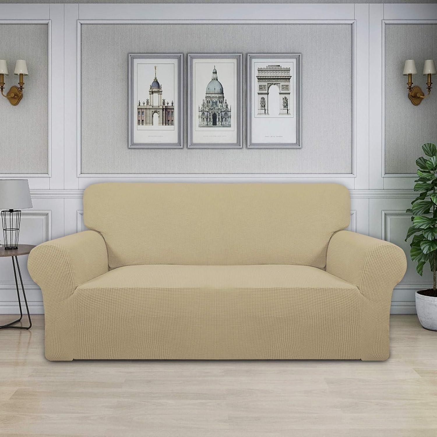 image:imageEasyGoing Stretch Sofa Slipcover 1Piece Sofa Cover Furniture Protector Couch Soft with Elastic Bottom for Kids Polyester Spandex Jacquard Fabric Small Checks Sofa Dark GrayBeige