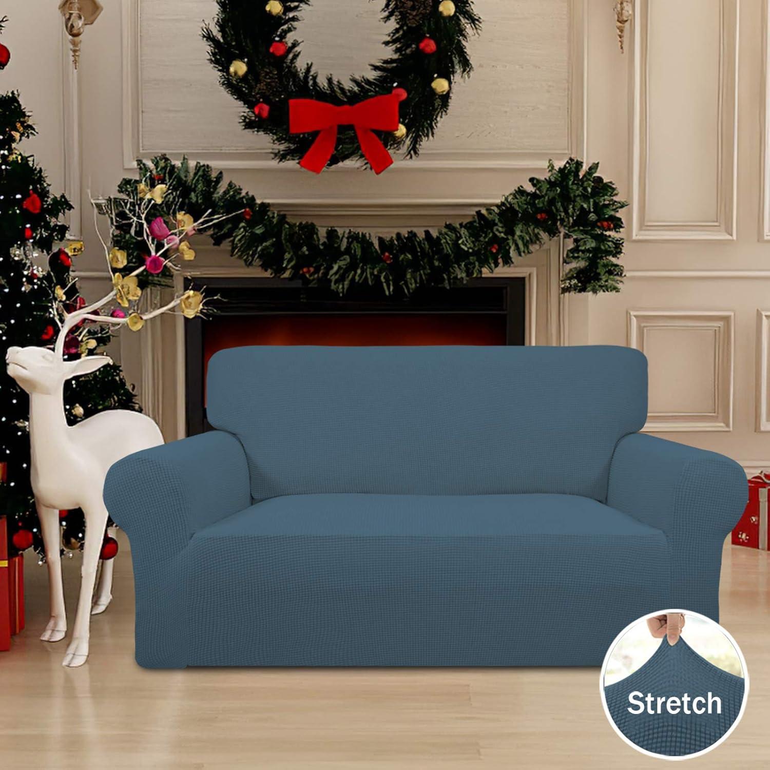 image:imageEasyGoing Stretch Sofa Slipcover 1Piece Sofa Cover Furniture Protector Couch Soft with Elastic Bottom for Kids Polyester Spandex Jacquard Fabric Small Checks Sofa Dark GrayBluestone