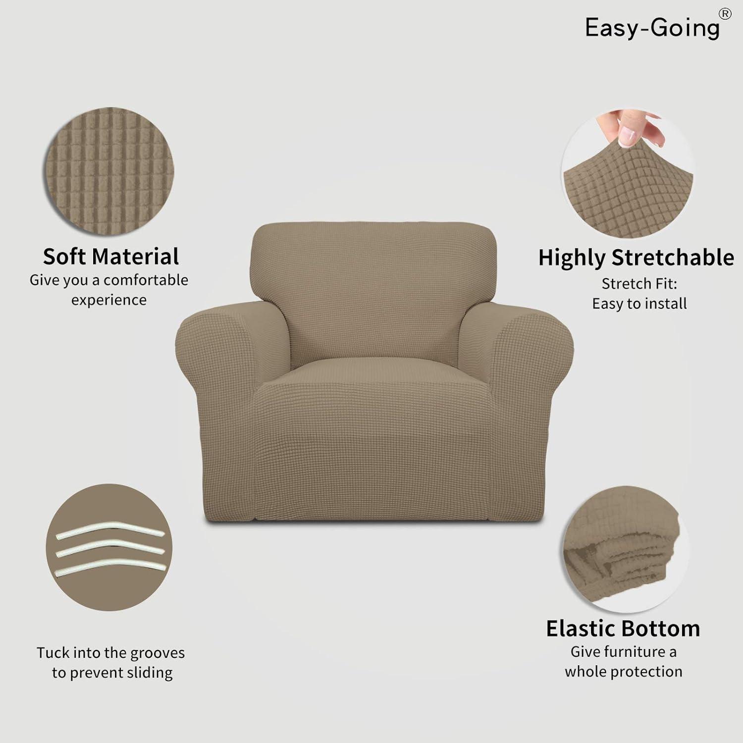 image:imageEasyGoing Stretch Sofa Slipcover 1Piece Sofa Cover Furniture Protector Couch Soft with Elastic Bottom for Kids Polyester Spandex Jacquard Fabric Small Checks Sofa Dark GrayNatural
