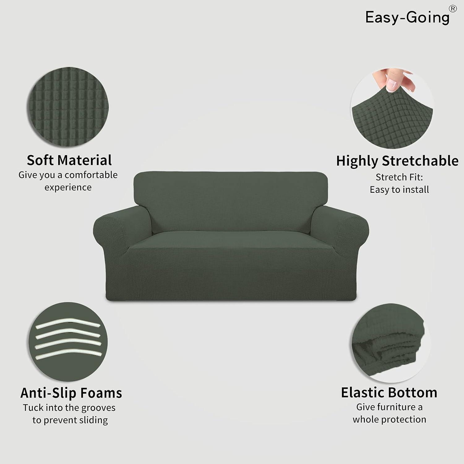 image:imageEasyGoing Stretch Sofa Slipcover 1Piece Sofa Cover Furniture Protector Couch Soft with Elastic Bottom for Kids Polyester Spandex Jacquard Fabric Small Checks Sofa Dark GrayOlive Green