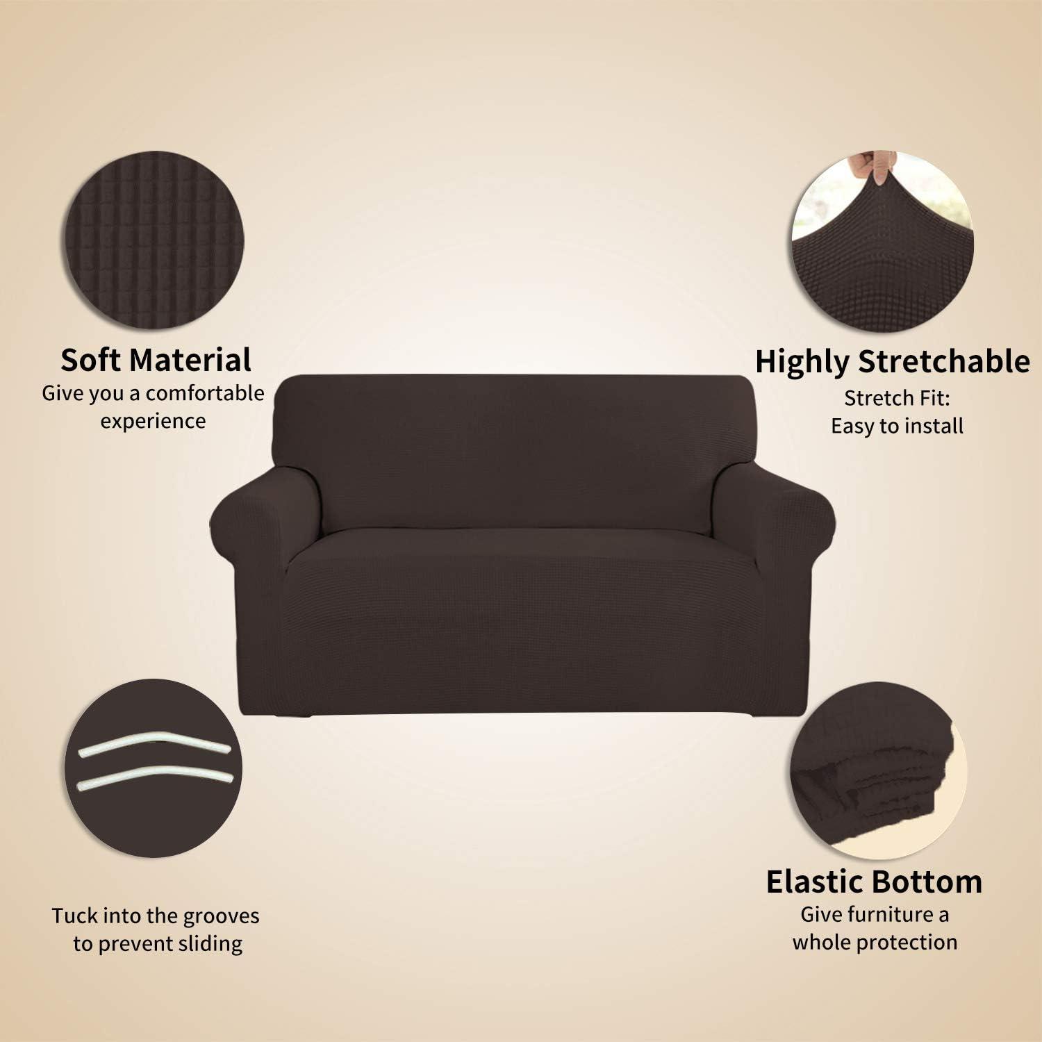 image:imageEasyGoing Stretch Sofa Slipcover 1Piece Sofa Cover Furniture Protector Couch Soft with Elastic Bottom for Kids Polyester Spandex Jacquard Fabric Small Checks Sofa Dark GrayChocolate