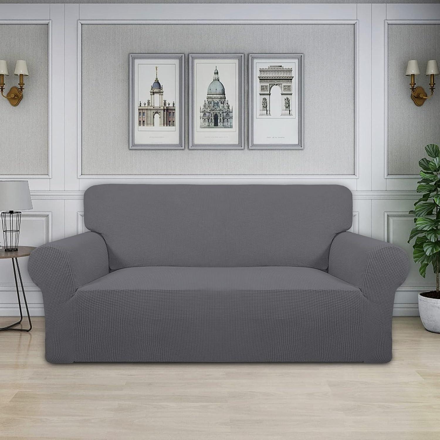 image:imageEasyGoing Stretch Sofa Slipcover 1Piece Sofa Cover Furniture Protector Couch Soft with Elastic Bottom for Kids Polyester Spandex Jacquard Fabric Small Checks Sofa Dark GrayGrey
