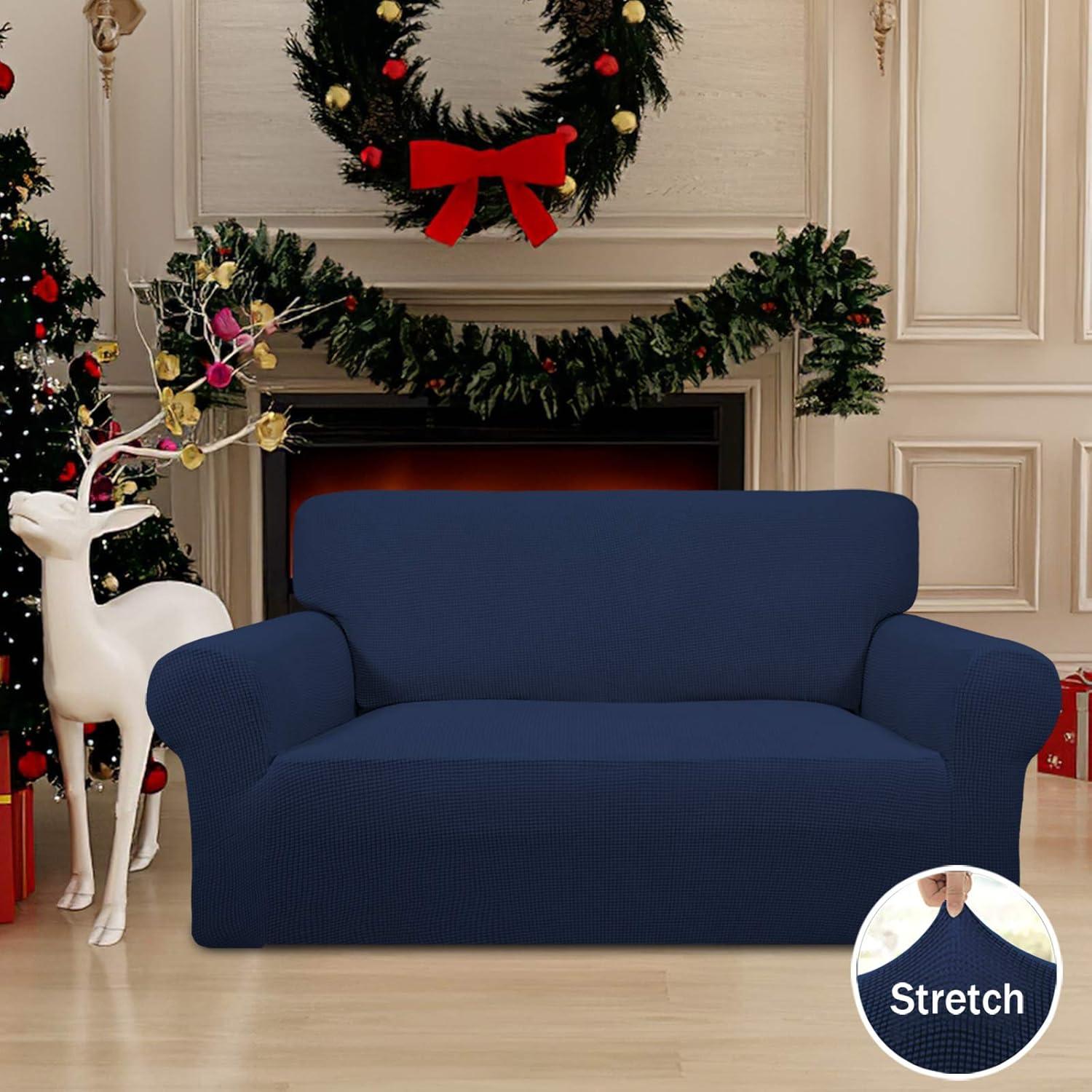 image:imageEasyGoing Stretch Sofa Slipcover 1Piece Sofa Cover Furniture Protector Couch Soft with Elastic Bottom for Kids Polyester Spandex Jacquard Fabric Small Checks Sofa Dark GrayNavy