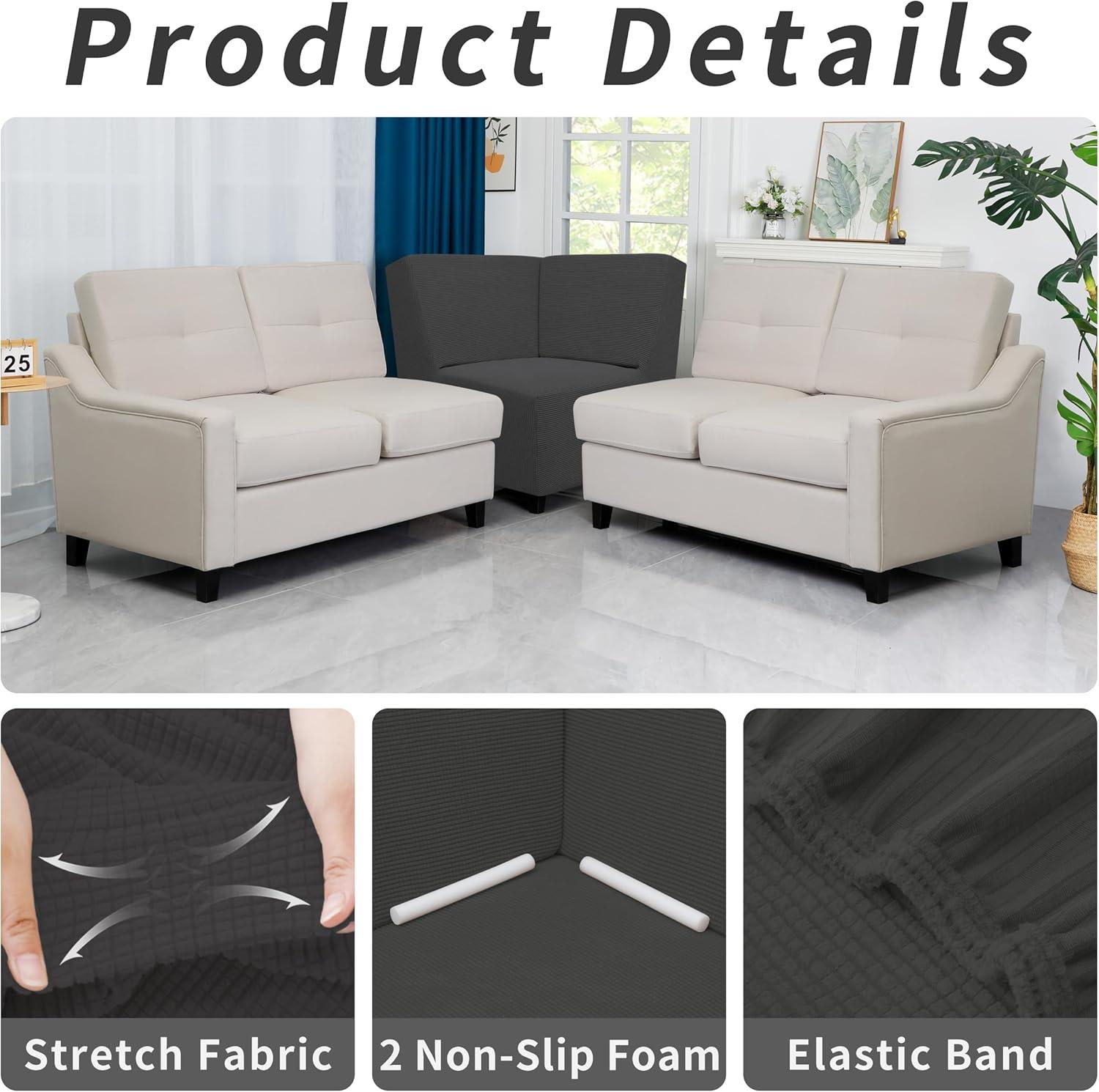 image:imageEasyGoing Stretch Sofa Slipcover 1Piece Sofa Cover Furniture Protector Couch Soft with Elastic Bottom for Kids Polyester Spandex Jacquard Fabric Small Checks Sofa Dark GrayDark Gray