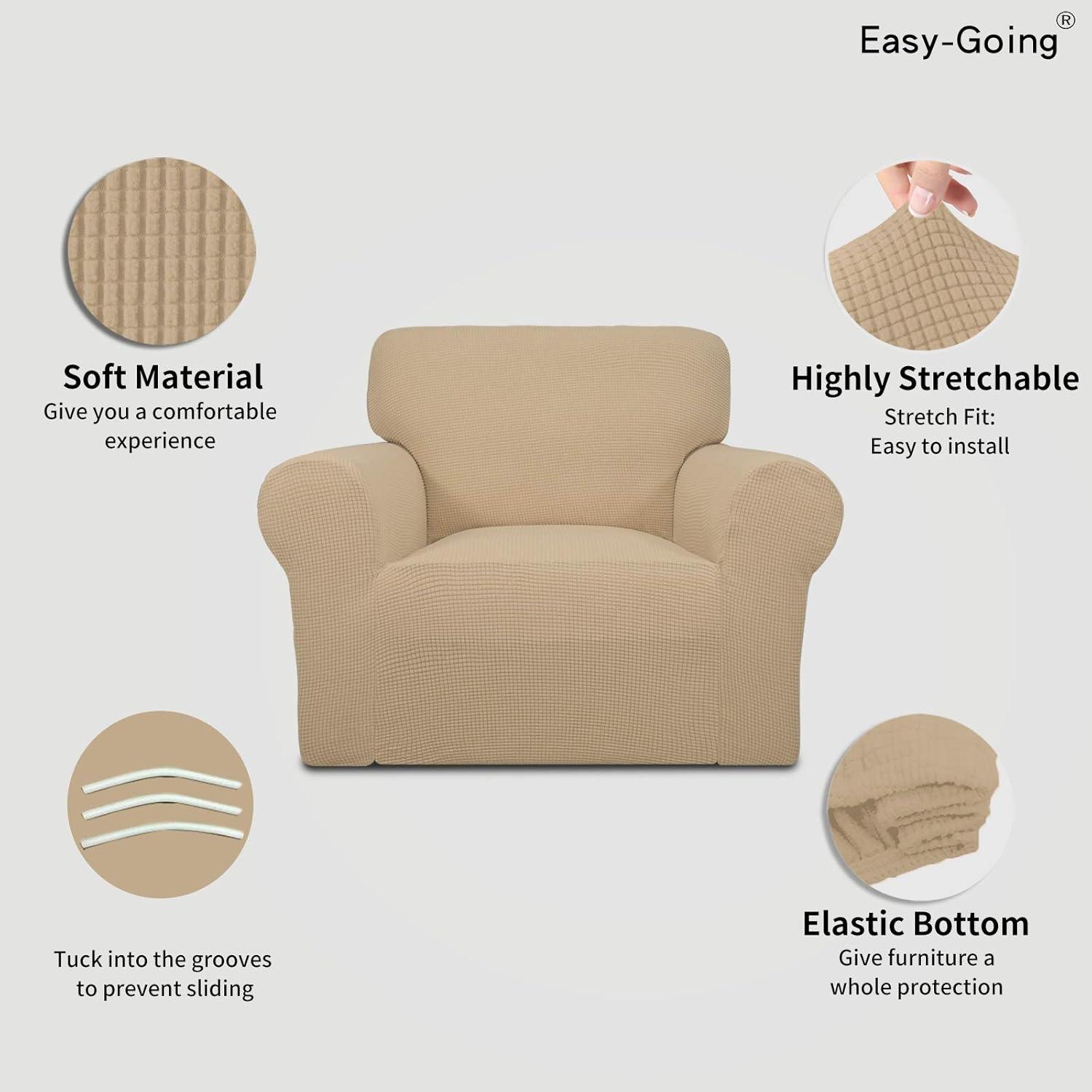 image:imageEasyGoing Stretch Sofa Slipcover 1Piece Sofa Cover Furniture Protector Couch Soft with Elastic Bottom for Kids Polyester Spandex Jacquard Fabric Small Checks Sofa Dark GraySand