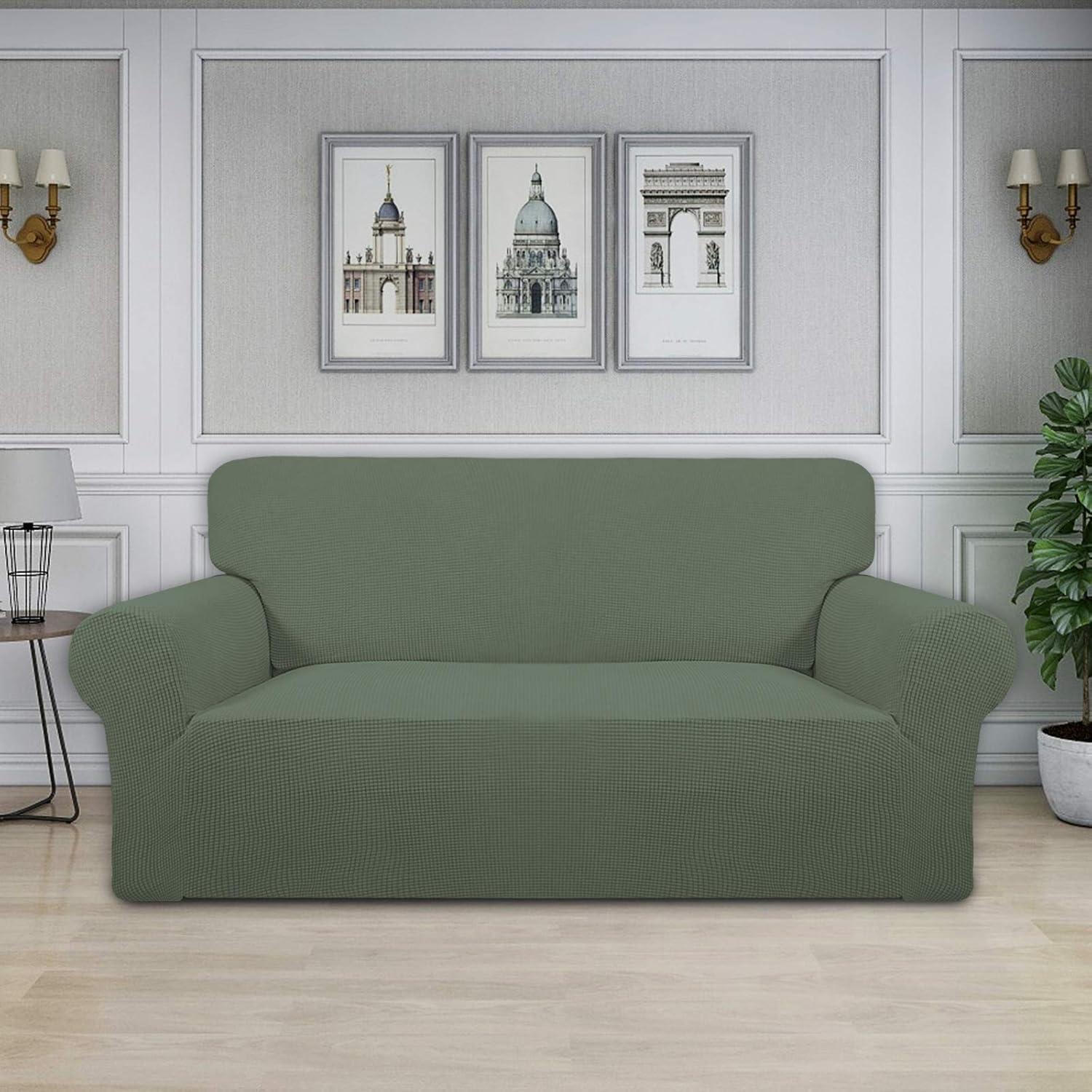 image:imageEasyGoing Stretch Sofa Slipcover 1Piece Sofa Cover Furniture Protector Couch Soft with Elastic Bottom for Kids Polyester Spandex Jacquard Fabric Small Checks Sofa Dark GrayGreyish Green