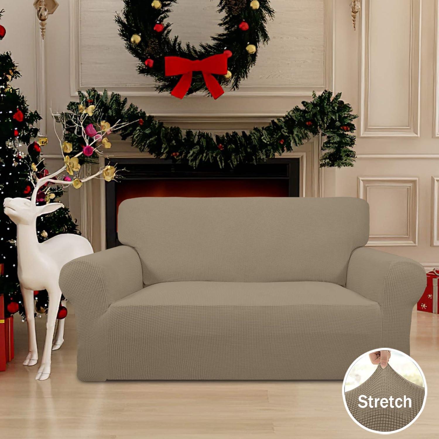 image:imageEasyGoing Stretch Sofa Slipcover 1Piece Sofa Cover Furniture Protector Couch Soft with Elastic Bottom for Kids Polyester Spandex Jacquard Fabric Small Checks Sofa Dark GrayNatural