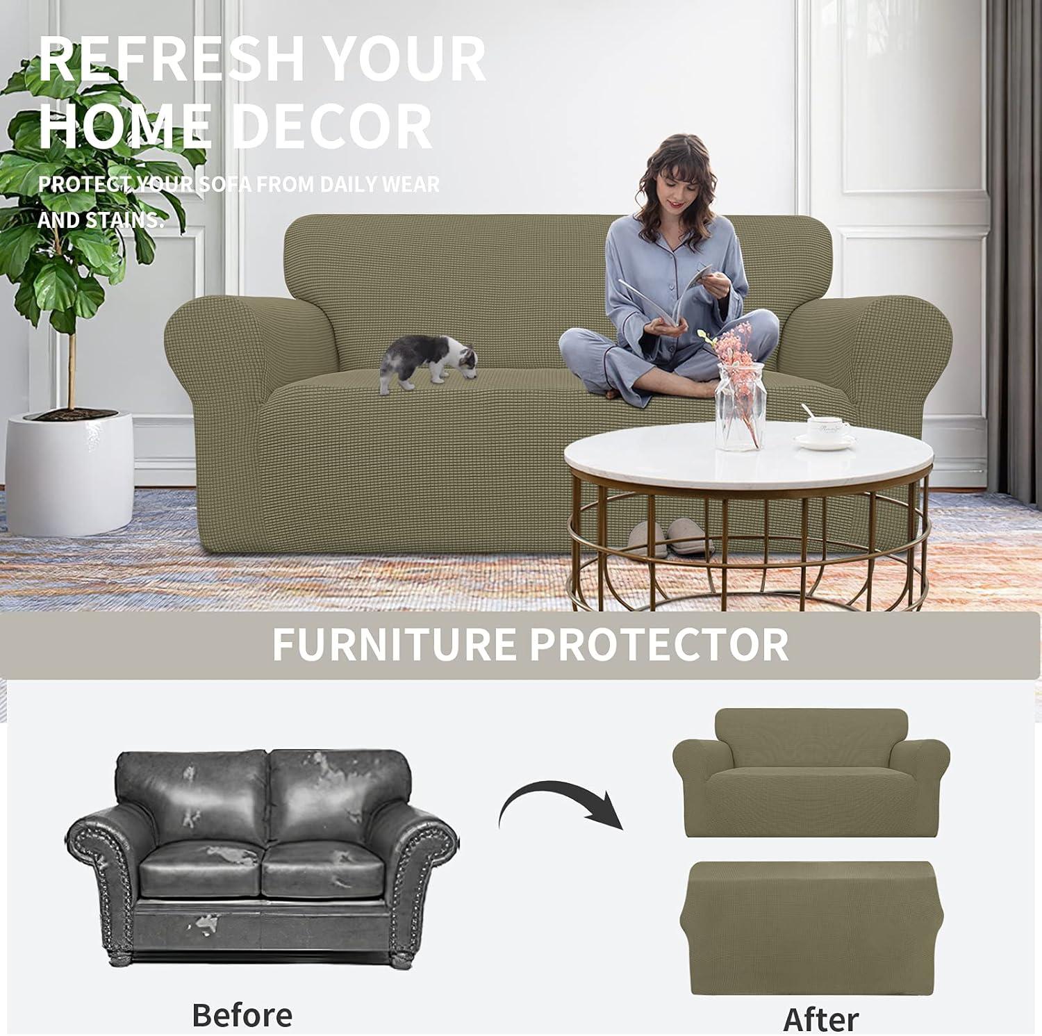 image:imageEasyGoing Stretch Sofa Slipcover 1Piece Sofa Cover Furniture Protector Couch Soft with Elastic Bottom for Kids Polyester Spandex Jacquard Fabric Small Checks Sofa Dark GrayKhaki