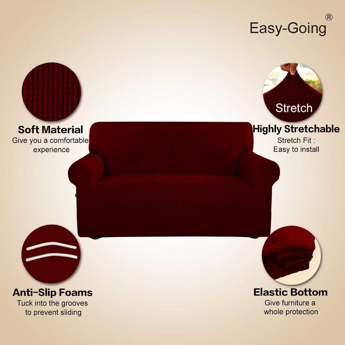 image:imageEasyGoing Stretch Sofa Slipcover 1Piece Sofa Cover Furniture Protector Couch Soft with Elastic Bottom for Kids Polyester Spandex Jacquard Fabric Small Checks Sofa Dark GrayWine