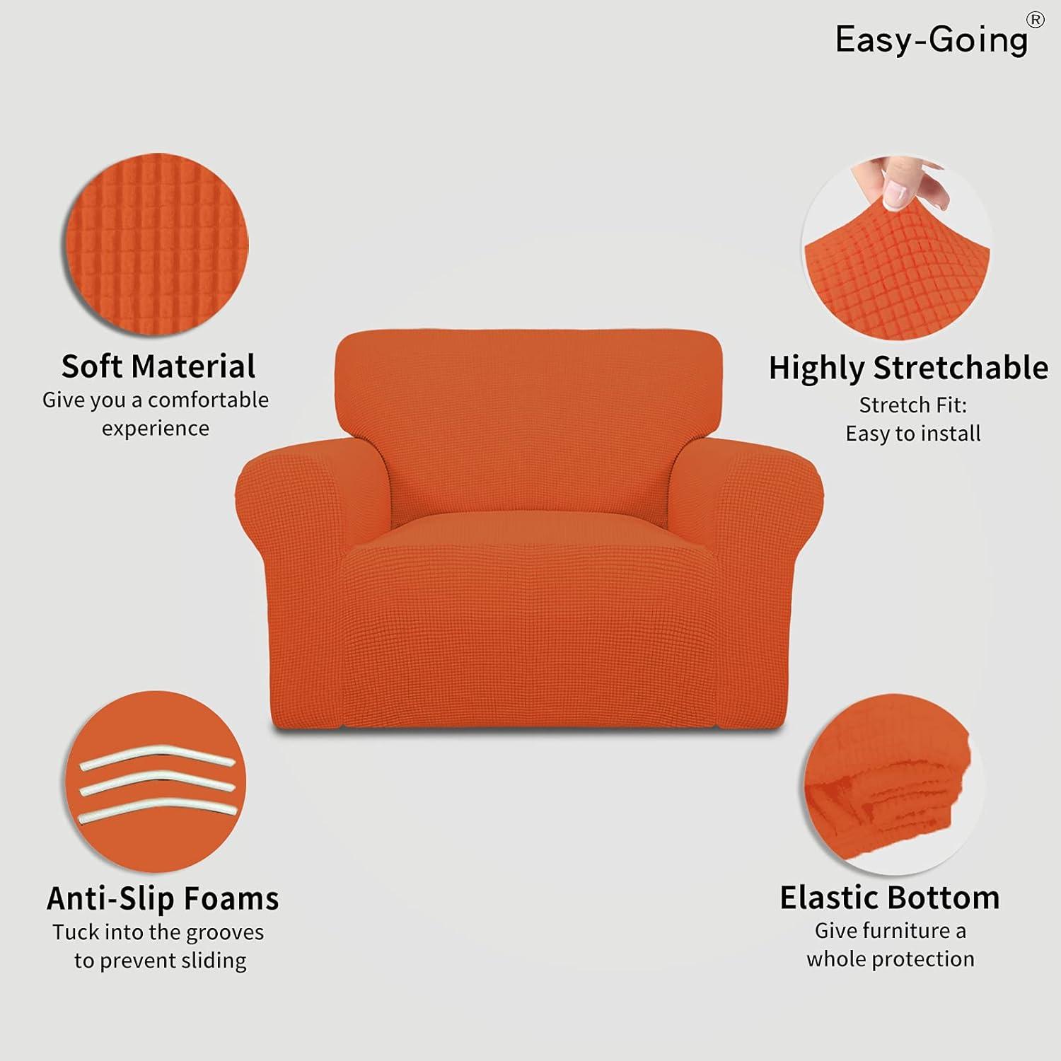 image:imageEasyGoing Stretch Sofa Slipcover 1Piece Sofa Cover Furniture Protector Couch Soft with Elastic Bottom for Kids Polyester Spandex Jacquard Fabric Small Checks Sofa Dark GrayOrange