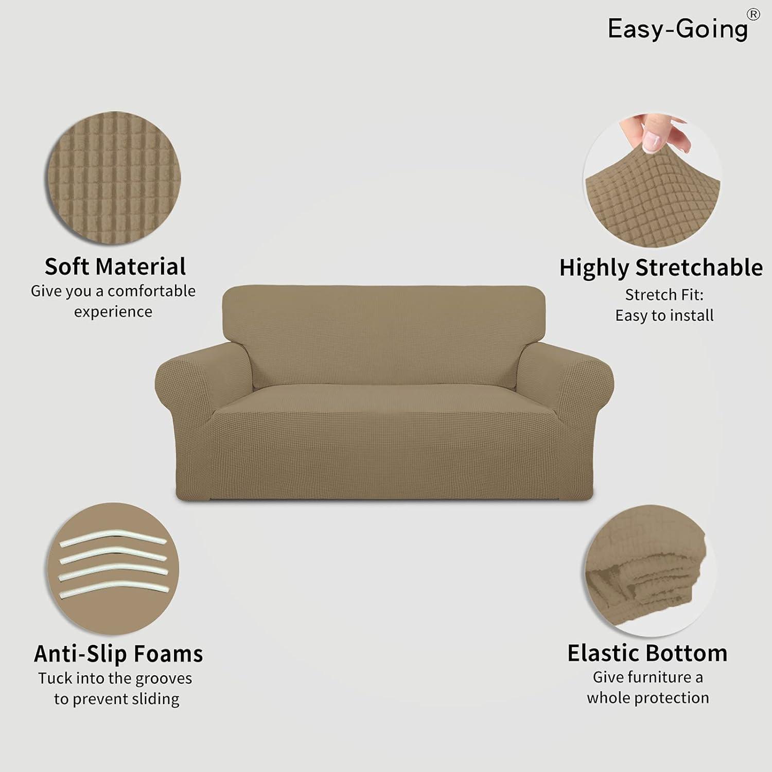 image:imageEasyGoing Stretch Sofa Slipcover 1Piece Sofa Cover Furniture Protector Couch Soft with Elastic Bottom for Kids Polyester Spandex Jacquard Fabric Small Checks Sofa Dark GrayTan