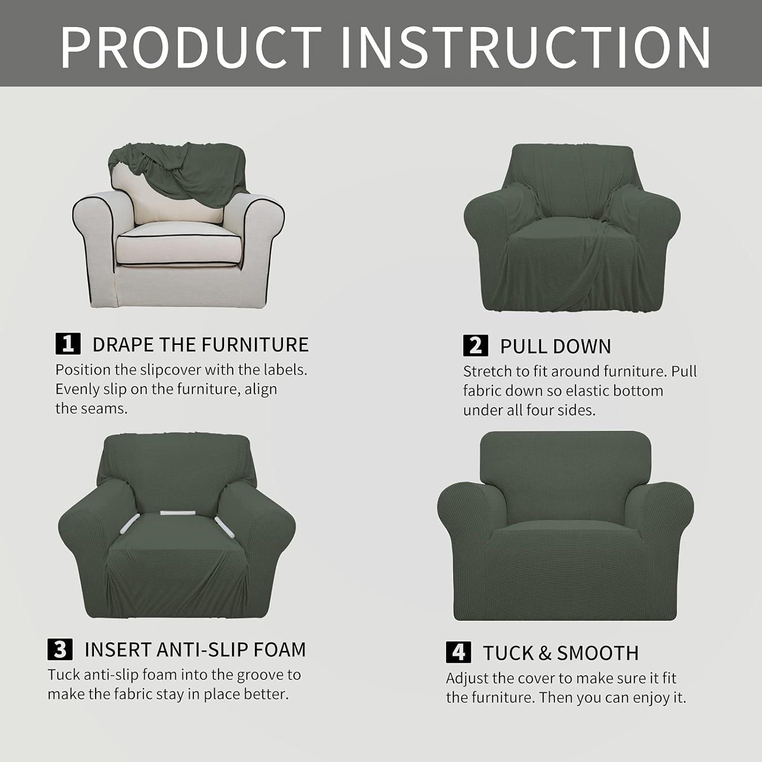 image:imageEasyGoing Stretch Sofa Slipcover 1Piece Sofa Cover Furniture Protector Couch Soft with Elastic Bottom for Kids Polyester Spandex Jacquard Fabric Small Checks Sofa Dark GrayOlive Green