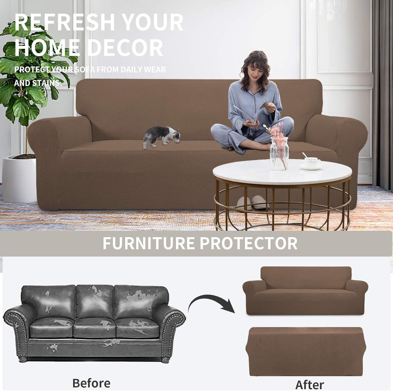 image:imageEasyGoing Stretch Sofa Slipcover 1Piece Sofa Cover Furniture Protector Couch Soft with Elastic Bottom for Kids Polyester Spandex Jacquard Fabric Small Checks Sofa Dark GrayBrown