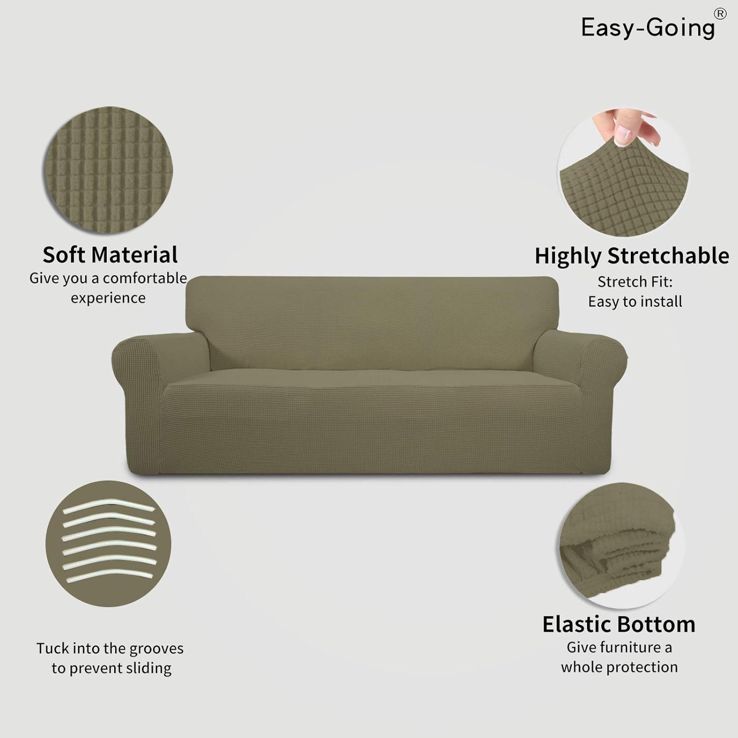 image:imageEasyGoing Stretch Sofa Slipcover 1Piece Sofa Cover Furniture Protector Couch Soft with Elastic Bottom for Kids Polyester Spandex Jacquard Fabric Small Checks Sofa Dark GrayKhaki