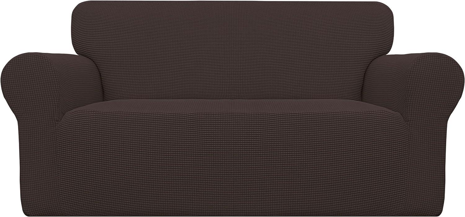 image:imageEasyGoing Stretch Sofa Slipcover 1Piece Sofa Cover Furniture Protector Couch Soft with Elastic Bottom for Kids Polyester Spandex Jacquard Fabric Small Checks Sofa Dark GrayChocolate