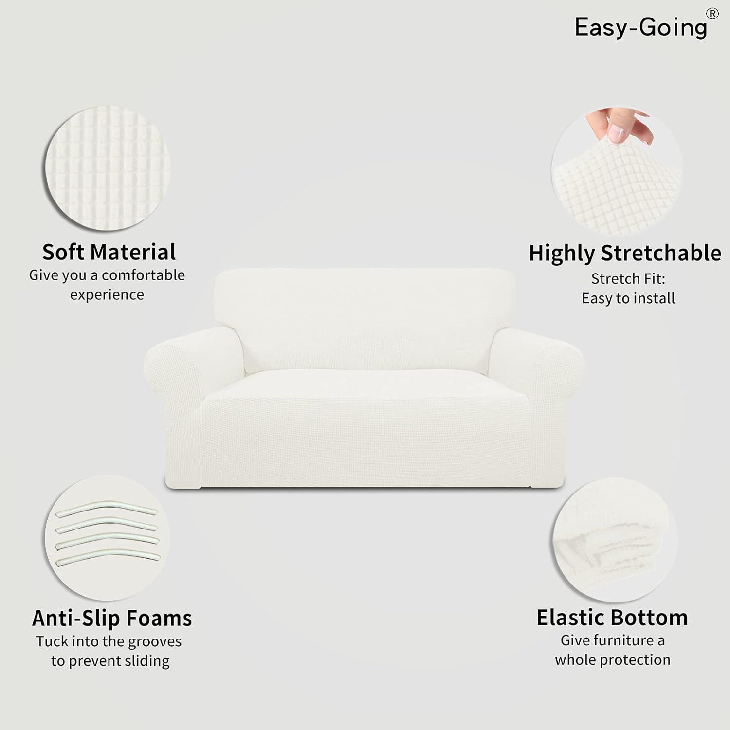 image:imageEasyGoing Stretch Sofa Slipcover 1Piece Sofa Cover Furniture Protector Couch Soft with Elastic Bottom for Kids Polyester Spandex Jacquard Fabric Small Checks Sofa Dark GrayCream