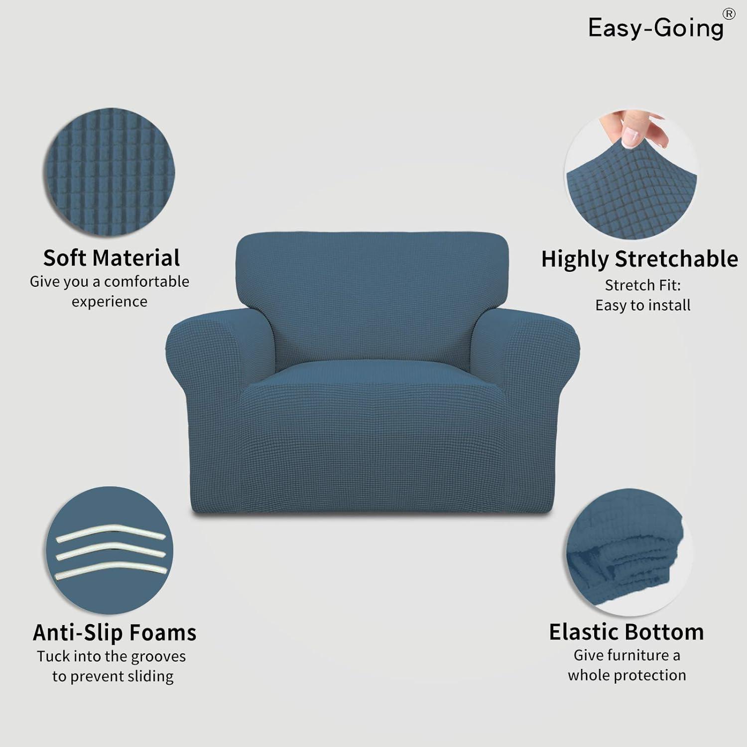 image:imageEasyGoing Stretch Sofa Slipcover 1Piece Sofa Cover Furniture Protector Couch Soft with Elastic Bottom for Kids Polyester Spandex Jacquard Fabric Small Checks Sofa Dark GrayBluestone