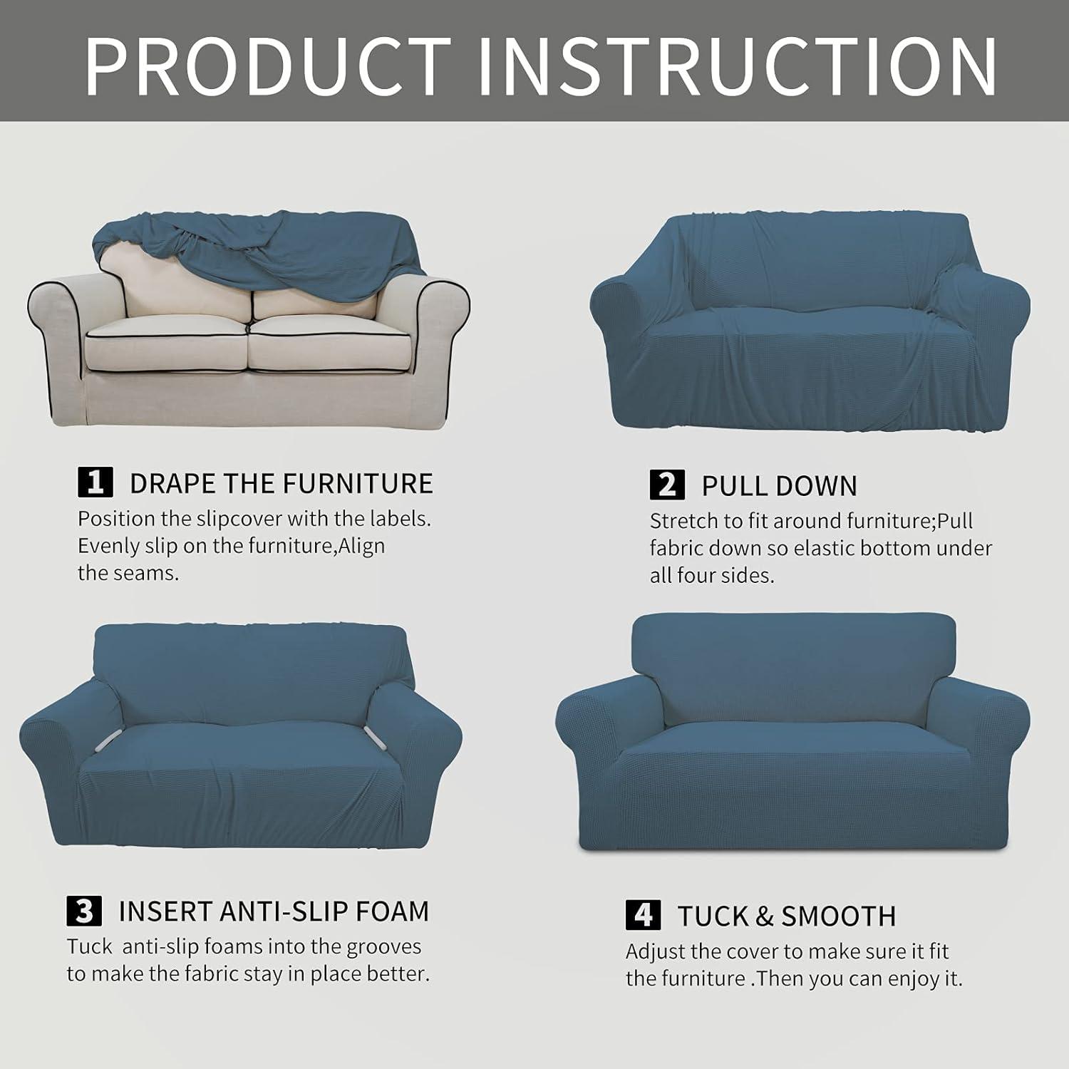 image:imageEasyGoing Stretch Sofa Slipcover 1Piece Sofa Cover Furniture Protector Couch Soft with Elastic Bottom for Kids Polyester Spandex Jacquard Fabric Small Checks Sofa Dark GrayBluestone