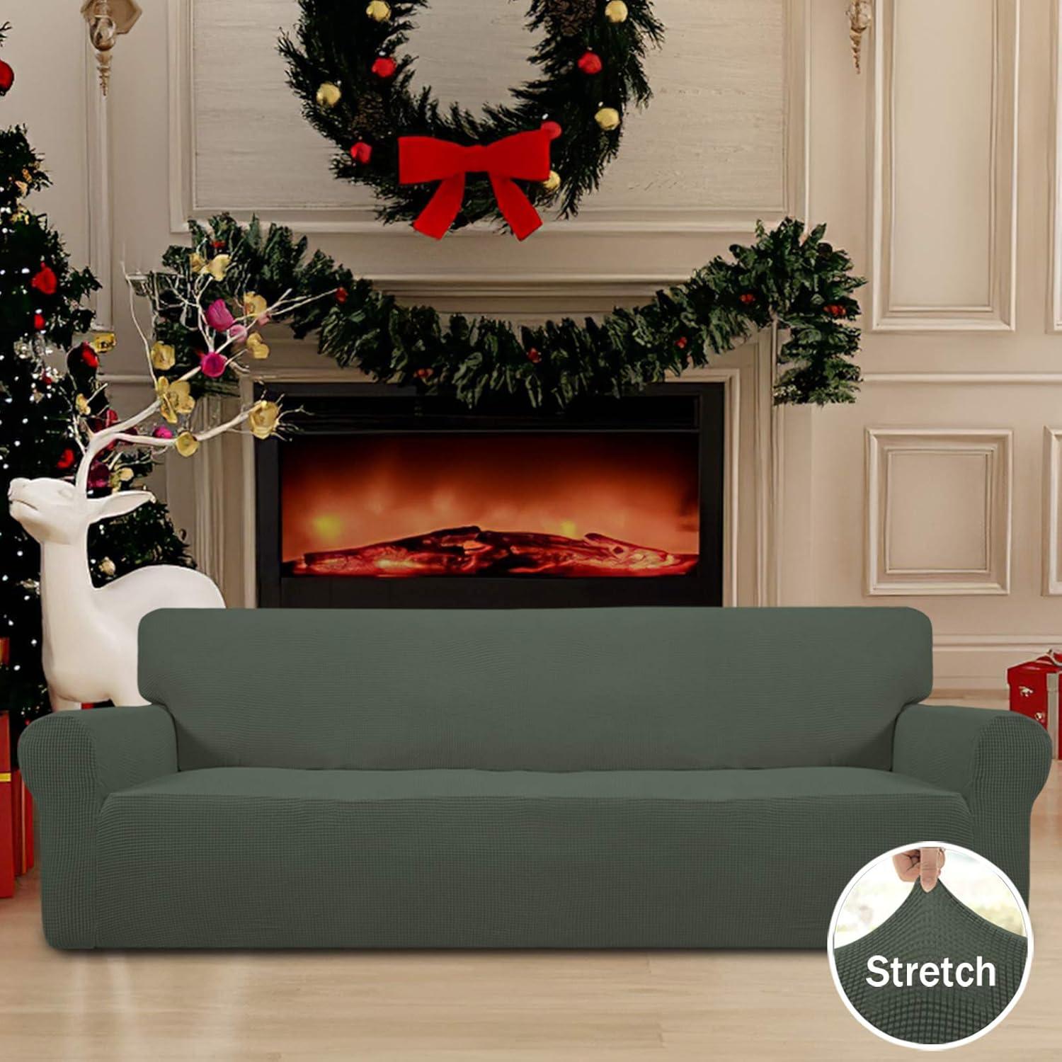 image:imageEasyGoing Stretch Sofa Slipcover 1Piece Sofa Cover Furniture Protector Couch Soft with Elastic Bottom for Kids Polyester Spandex Jacquard Fabric Small Checks Sofa Dark GrayOlive Green