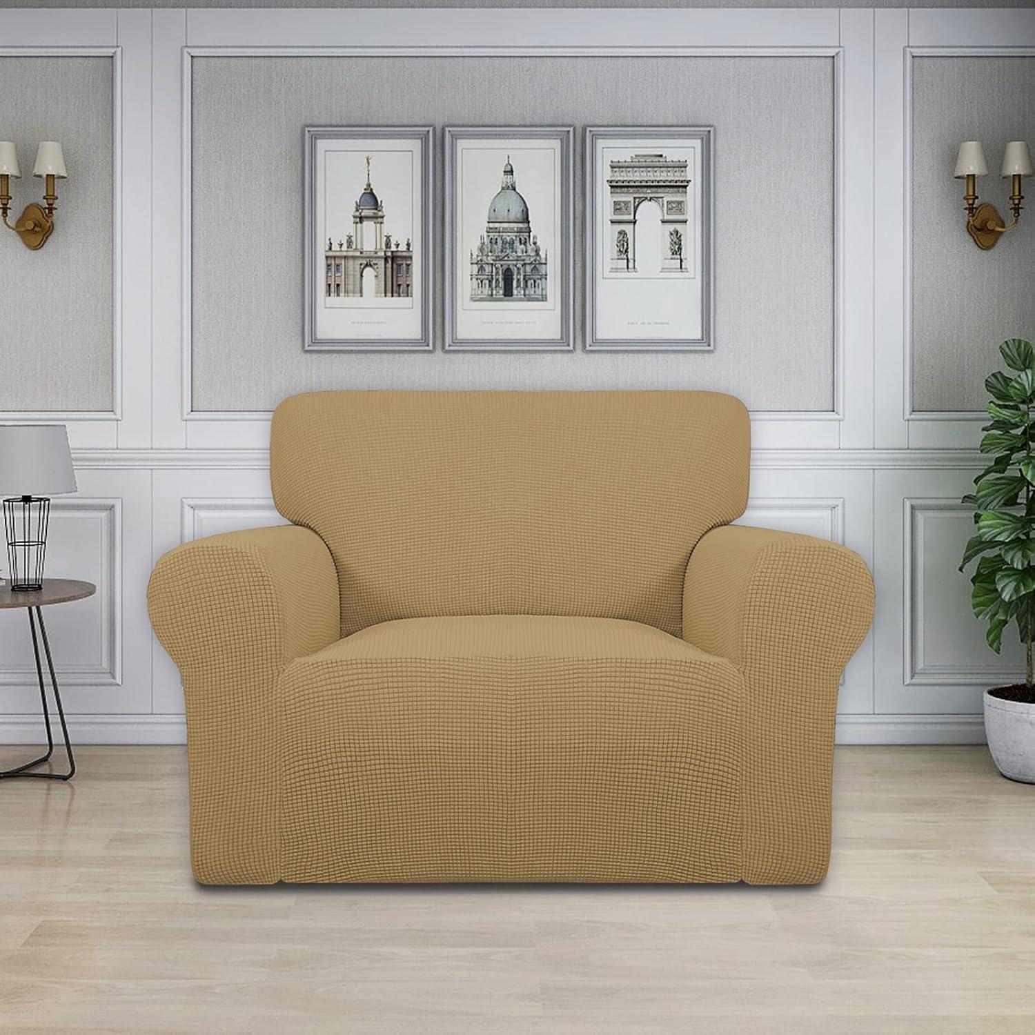 image:imageEasyGoing Stretch Sofa Slipcover 1Piece Sofa Cover Furniture Protector Couch Soft with Elastic Bottom for Kids Polyester Spandex Jacquard Fabric Small Checks Sofa Dark GrayGolden