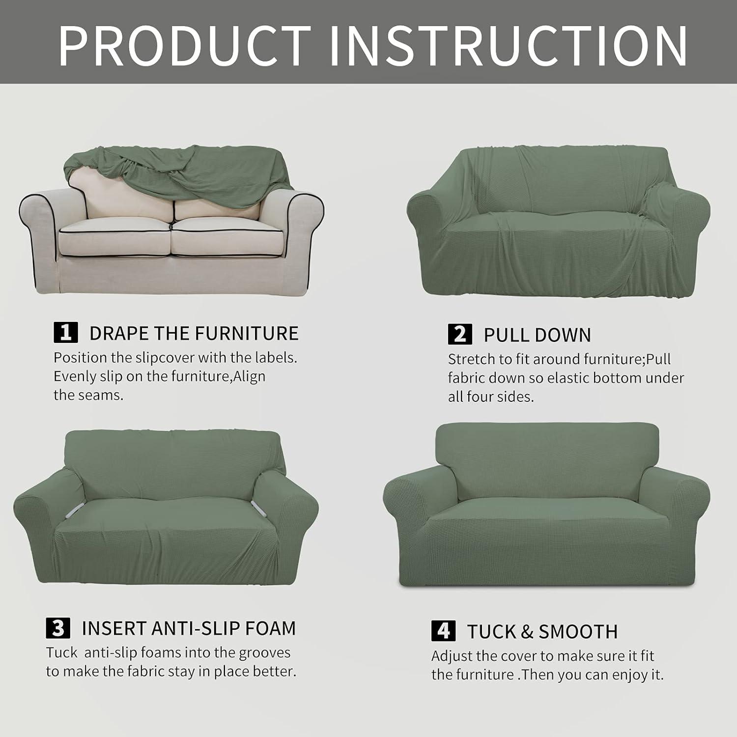 image:imageEasyGoing Stretch Sofa Slipcover 1Piece Sofa Cover Furniture Protector Couch Soft with Elastic Bottom for Kids Polyester Spandex Jacquard Fabric Small Checks Sofa Dark GrayGreyish Green