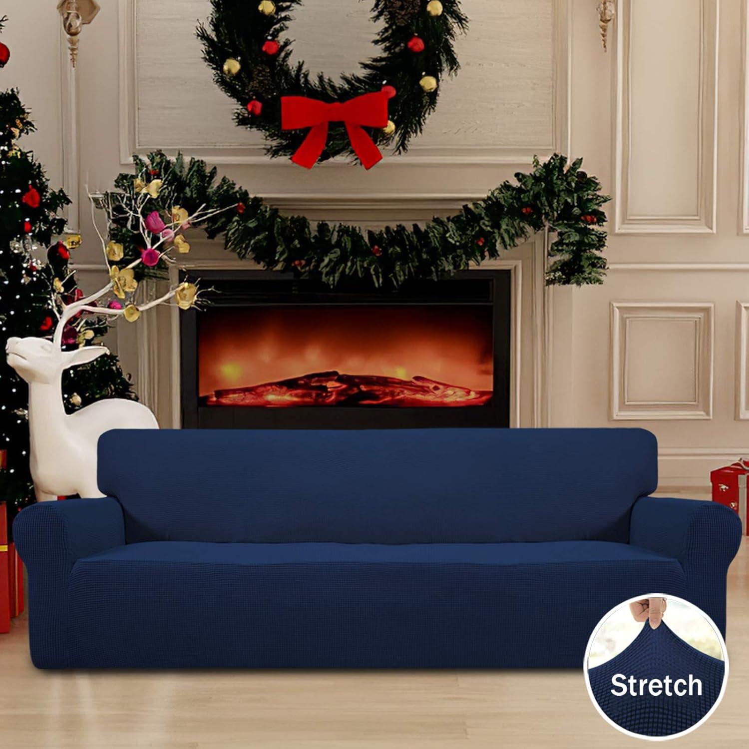 image:imageEasyGoing Stretch Sofa Slipcover 1Piece Sofa Cover Furniture Protector Couch Soft with Elastic Bottom for Kids Polyester Spandex Jacquard Fabric Small Checks Sofa Dark GrayNavy