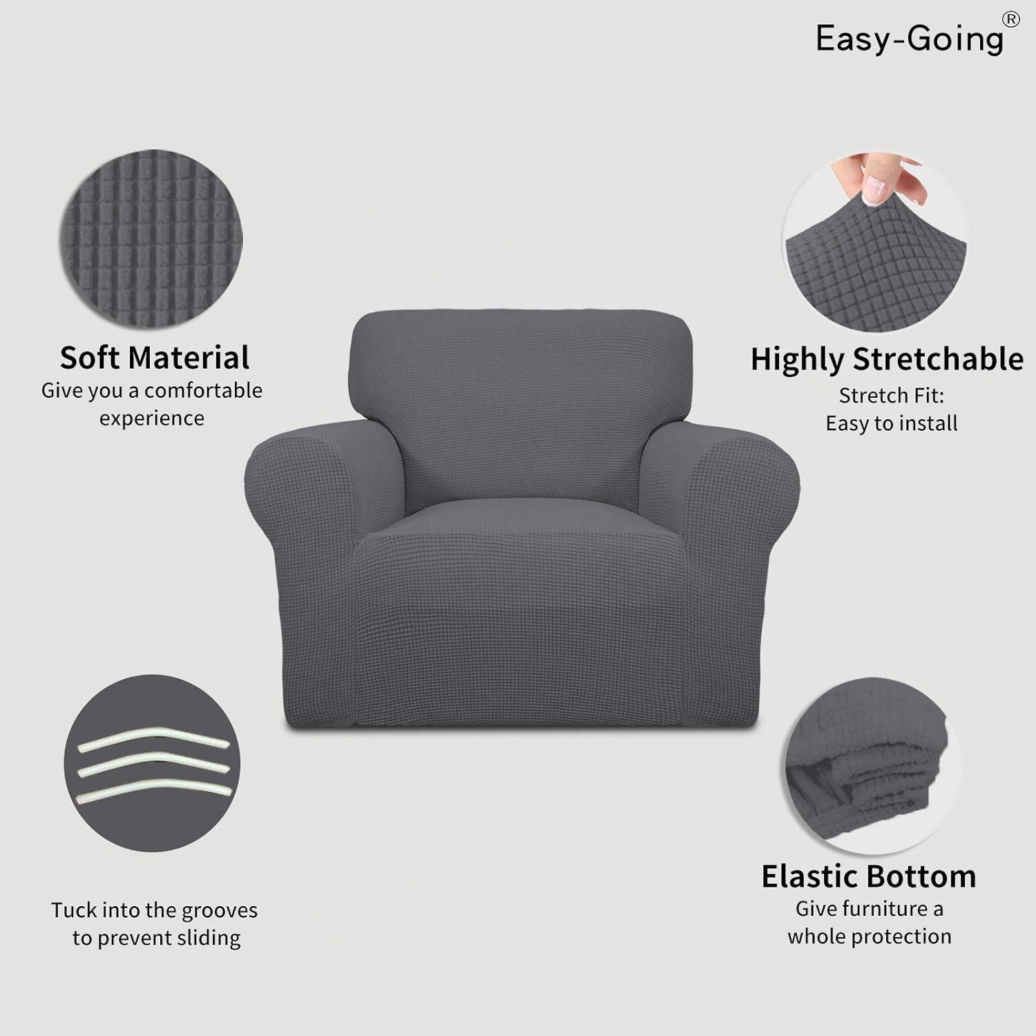image:imageEasyGoing Stretch Sofa Slipcover 1Piece Sofa Cover Furniture Protector Couch Soft with Elastic Bottom for Kids Polyester Spandex Jacquard Fabric Small Checks Sofa Dark GrayGrey
