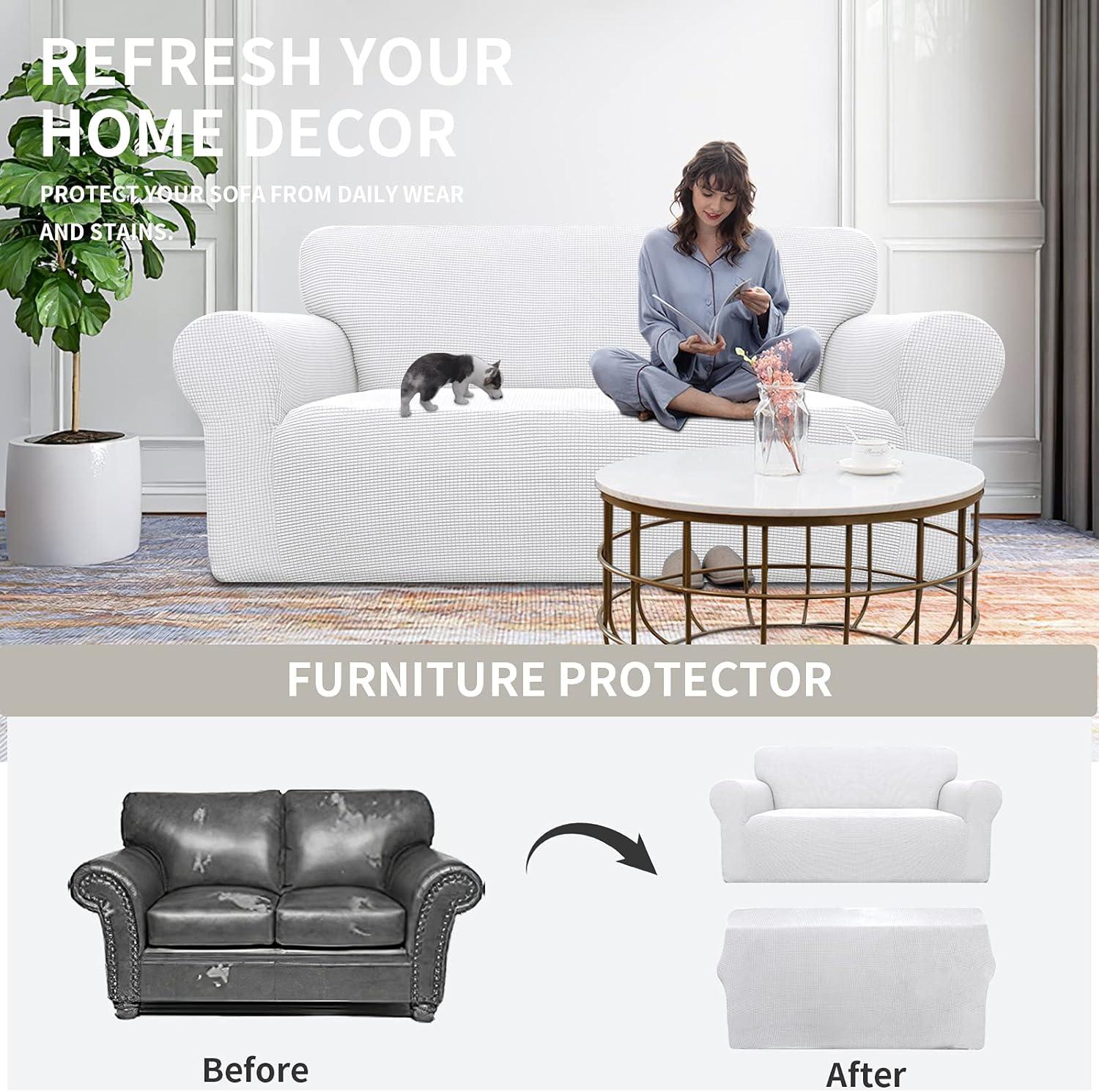 image:imageEasyGoing Stretch Sofa Slipcover 1Piece Sofa Cover Furniture Protector Couch Soft with Elastic Bottom for Kids Polyester Spandex Jacquard Fabric Small Checks Sofa Dark GraySnow White