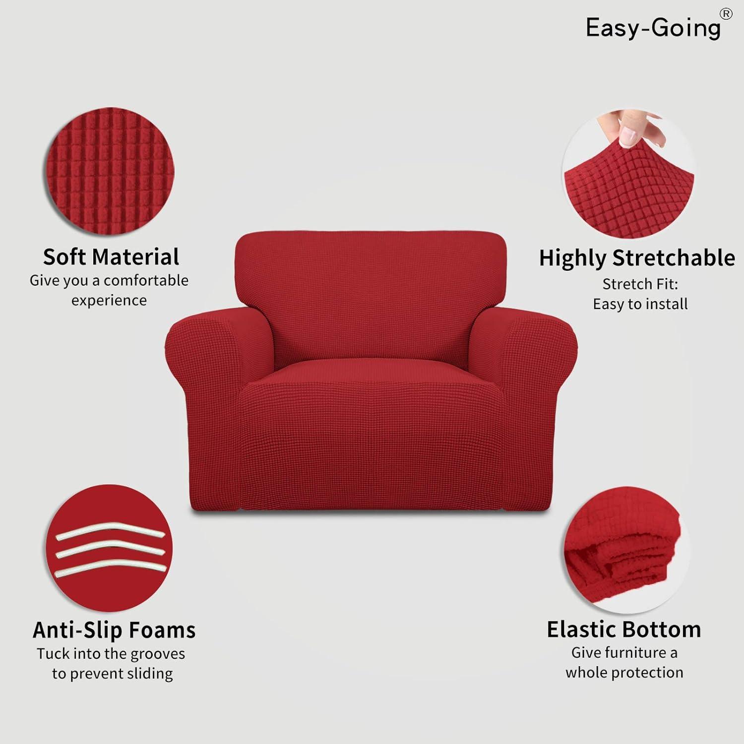 image:imageEasyGoing Stretch Sofa Slipcover 1Piece Sofa Cover Furniture Protector Couch Soft with Elastic Bottom for Kids Polyester Spandex Jacquard Fabric Small Checks Sofa Dark GrayChristmas Red
