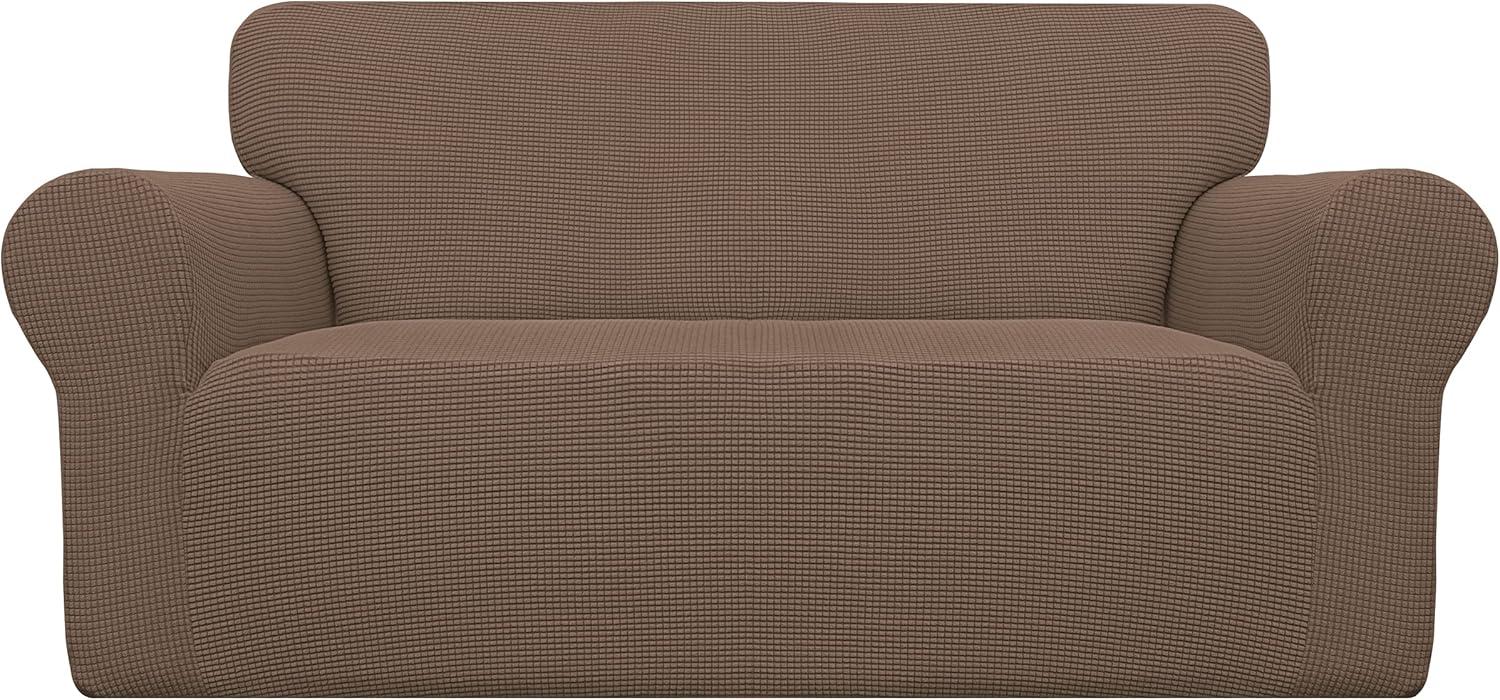 image:imageEasyGoing Stretch Sofa Slipcover 1Piece Sofa Cover Furniture Protector Couch Soft with Elastic Bottom for Kids Polyester Spandex Jacquard Fabric Small Checks Sofa Dark GrayBrown