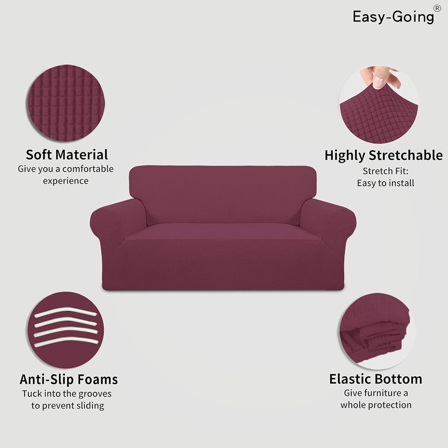 image:imageEasyGoing Stretch Sofa Slipcover 1Piece Sofa Cover Furniture Protector Couch Soft with Elastic Bottom for Kids Polyester Spandex Jacquard Fabric Small Checks Sofa Dark GrayAsh Rose