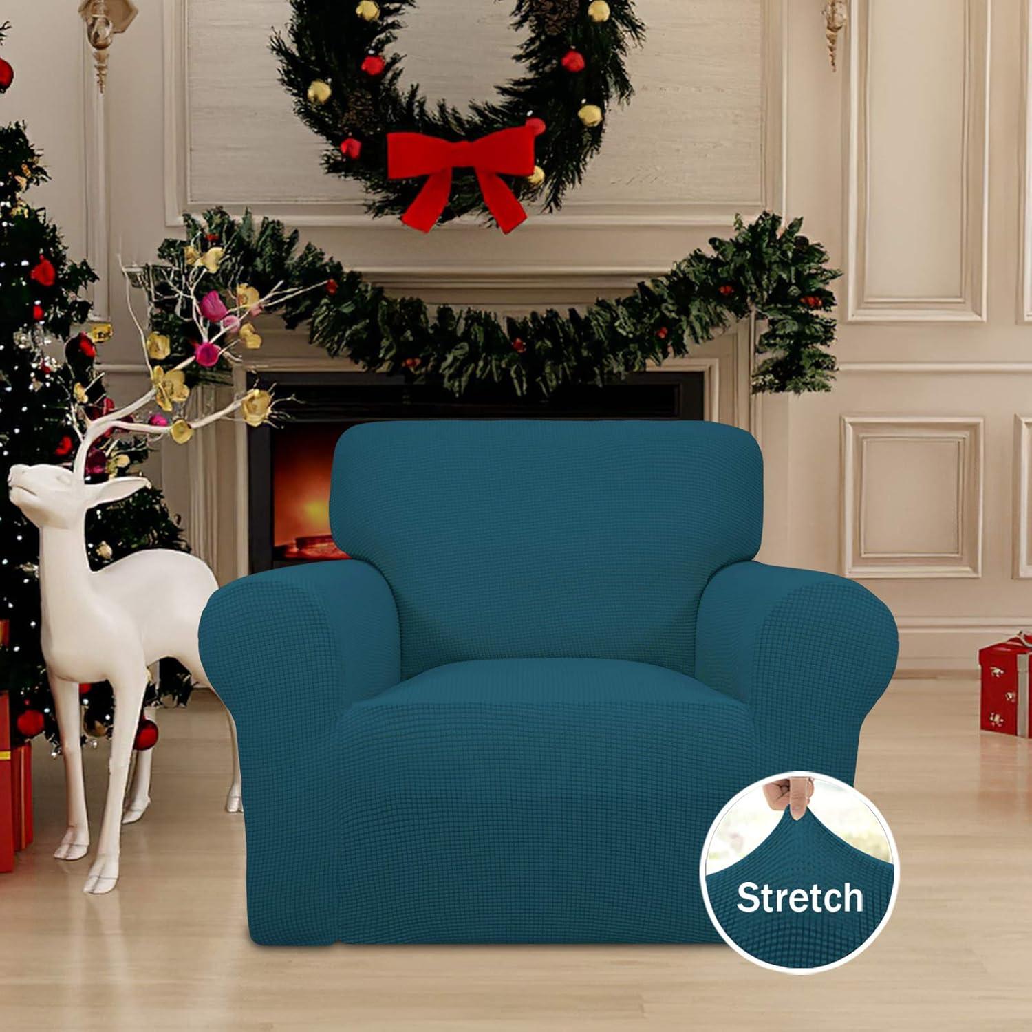 image:imageEasyGoing Stretch Sofa Slipcover 1Piece Sofa Cover Furniture Protector Couch Soft with Elastic Bottom for Kids Polyester Spandex Jacquard Fabric Small Checks Sofa Dark GrayPeacock Blue