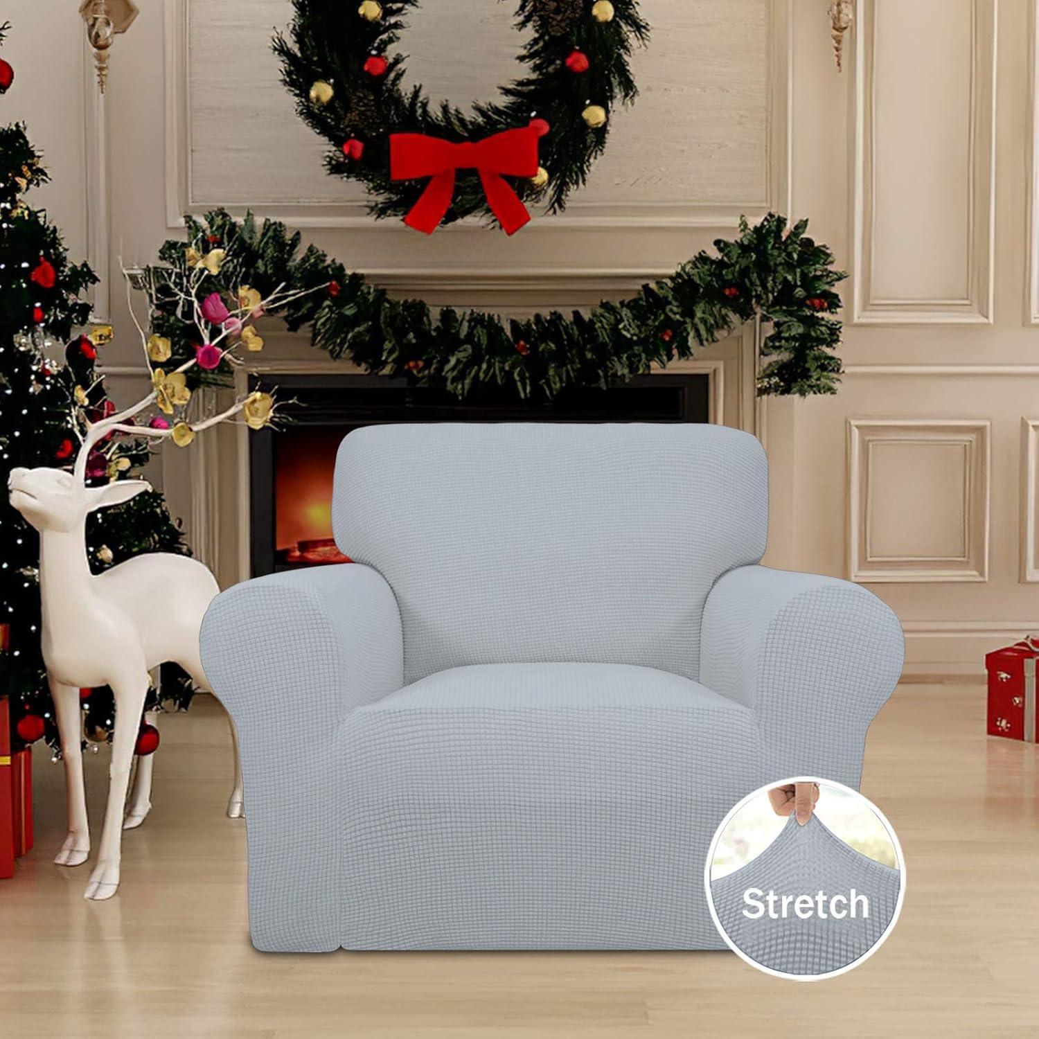 image:imageEasyGoing Stretch Sofa Slipcover 1Piece Sofa Cover Furniture Protector Couch Soft with Elastic Bottom for Kids Polyester Spandex Jacquard Fabric Small Checks Sofa Dark GraySilver Gray