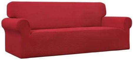 image:imageEasyGoing Stretch Sofa Slipcover 1Piece Sofa Cover Furniture Protector Couch Soft with Elastic Bottom for Kids Polyester Spandex Jacquard Fabric Small Checks Sofa Dark GrayChristmas Red
