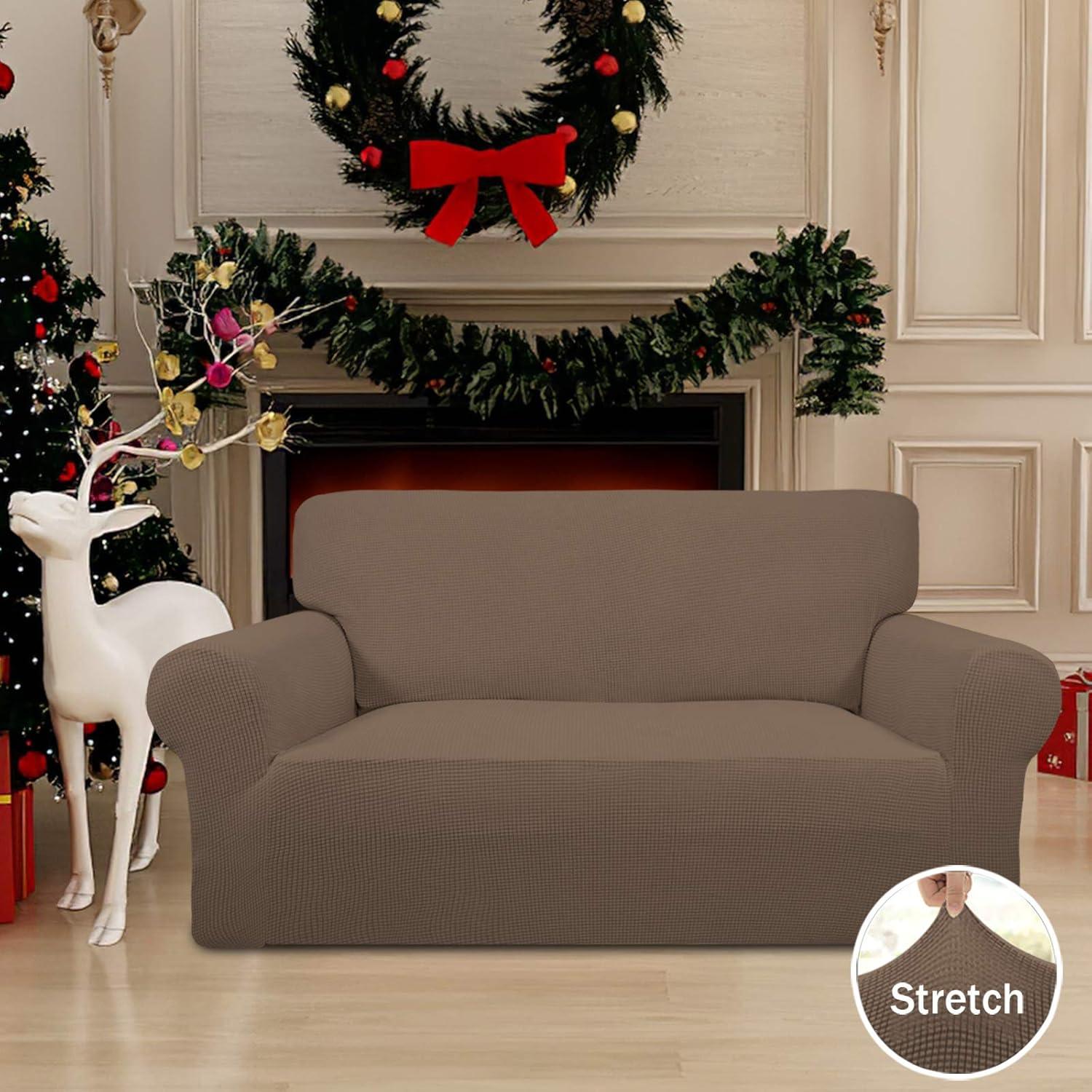image:imageEasyGoing Stretch Sofa Slipcover 1Piece Sofa Cover Furniture Protector Couch Soft with Elastic Bottom for Kids Polyester Spandex Jacquard Fabric Small Checks Sofa Dark GrayBrown