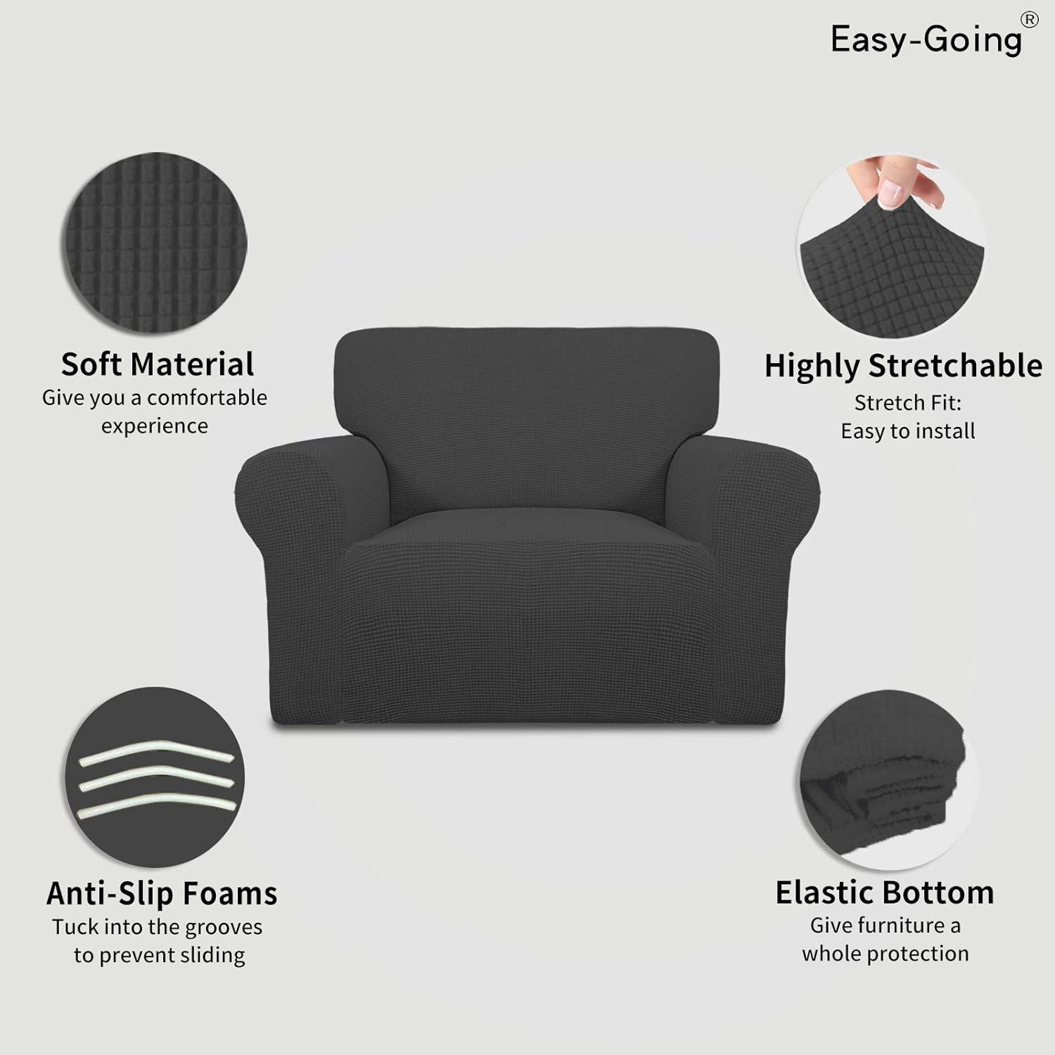 image:imageEasyGoing Stretch Sofa Slipcover 1Piece Sofa Cover Furniture Protector Couch Soft with Elastic Bottom for Kids Polyester Spandex Jacquard Fabric Small Checks Sofa Dark GrayDark Gray