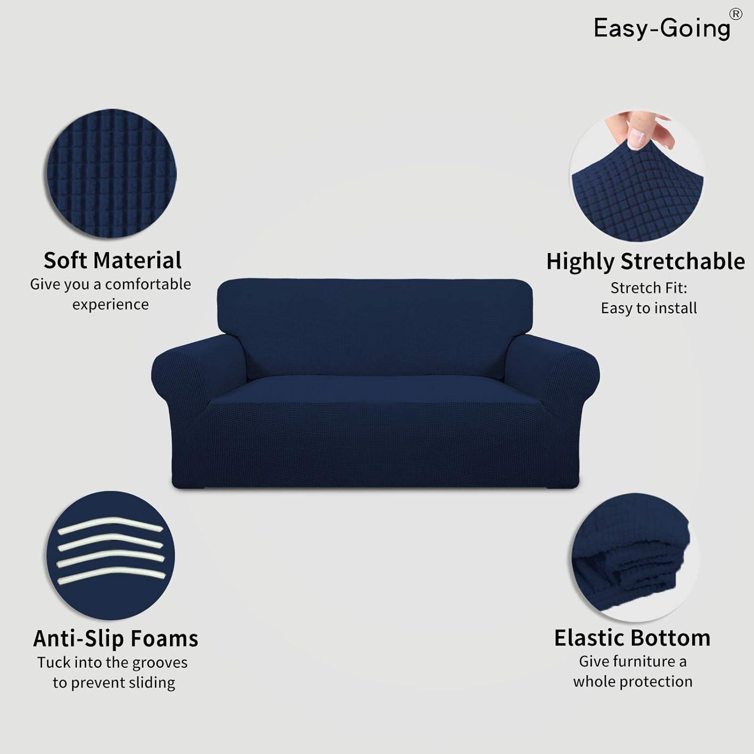 image:imageEasyGoing Stretch Sofa Slipcover 1Piece Sofa Cover Furniture Protector Couch Soft with Elastic Bottom for Kids Polyester Spandex Jacquard Fabric Small Checks Sofa Dark GrayNavy