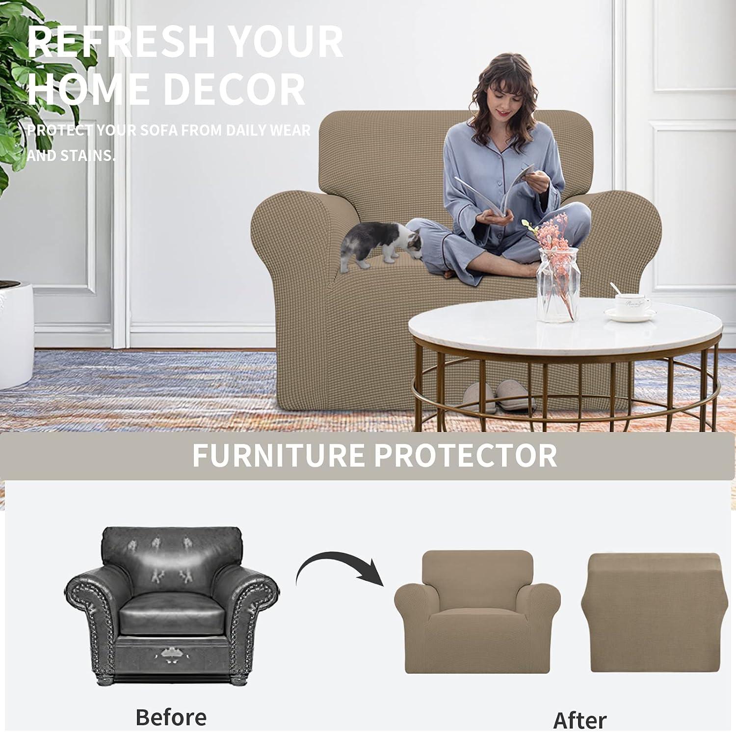 image:imageEasyGoing Stretch Sofa Slipcover 1Piece Sofa Cover Furniture Protector Couch Soft with Elastic Bottom for Kids Polyester Spandex Jacquard Fabric Small Checks Sofa Dark GrayNatural
