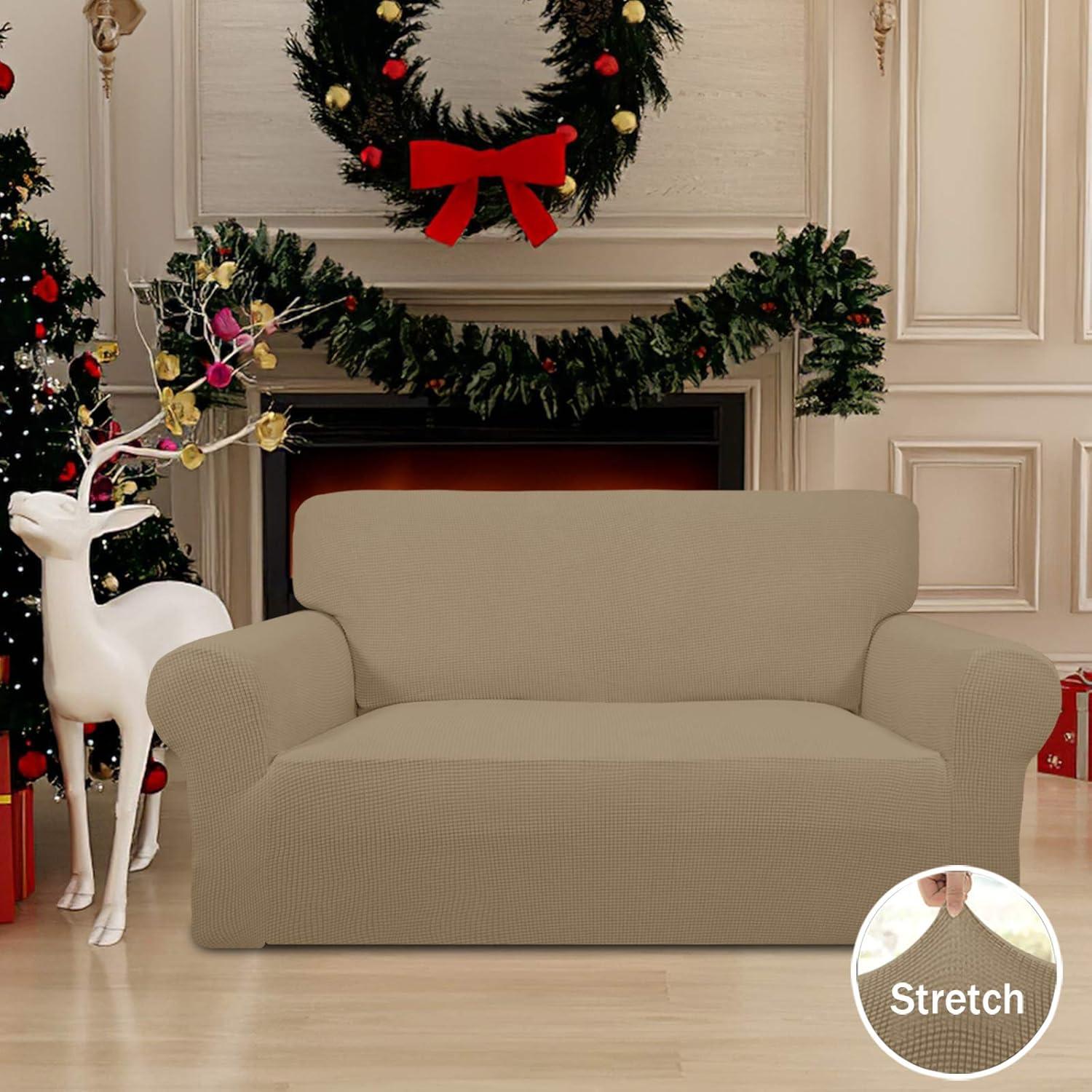 image:imageEasyGoing Stretch Sofa Slipcover 1Piece Sofa Cover Furniture Protector Couch Soft with Elastic Bottom for Kids Polyester Spandex Jacquard Fabric Small Checks Sofa Dark GrayTan