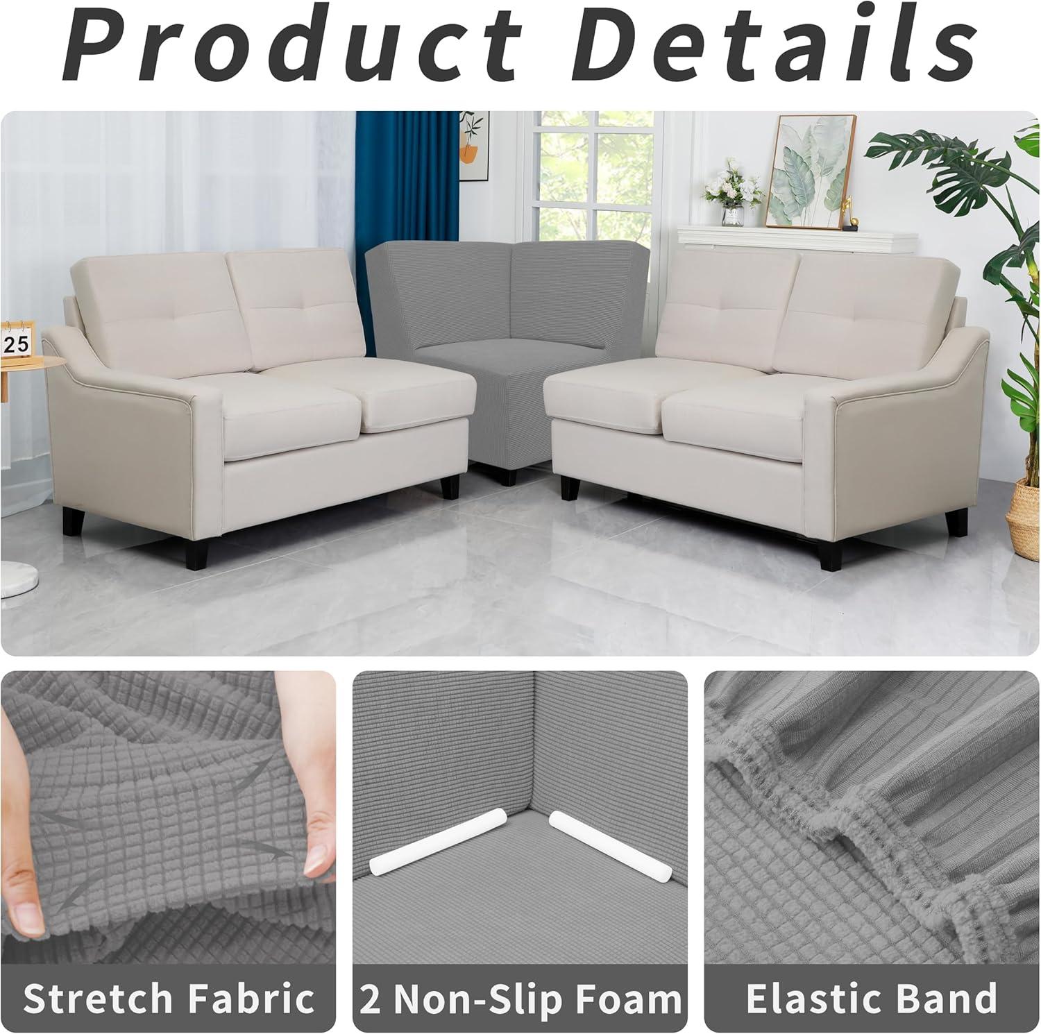 image:imageEasyGoing Stretch Sofa Slipcover 1Piece Sofa Cover Furniture Protector Couch Soft with Elastic Bottom for Kids Polyester Spandex Jacquard Fabric Small Checks Sofa Dark GrayLight Gray
