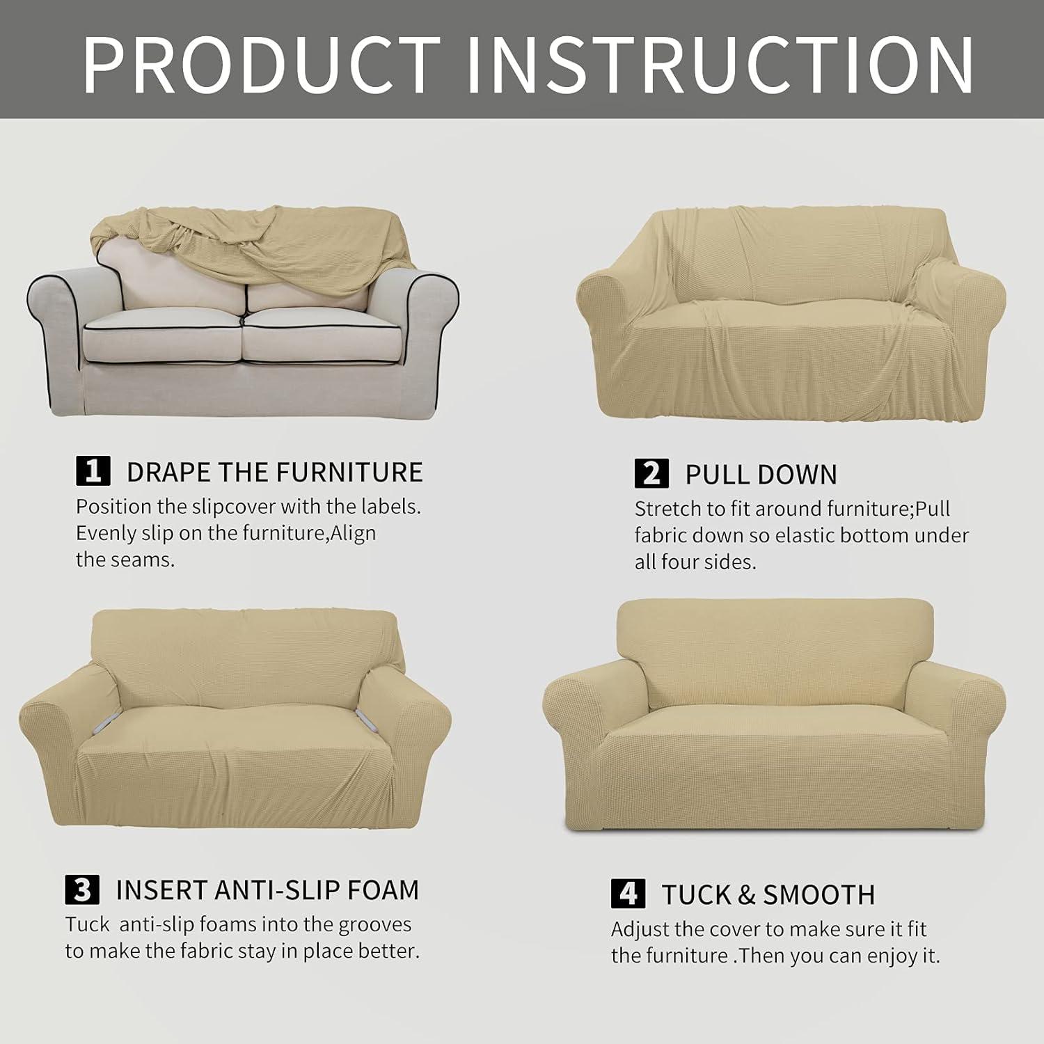 image:imageEasyGoing Stretch Sofa Slipcover 1Piece Sofa Cover Furniture Protector Couch Soft with Elastic Bottom for Kids Polyester Spandex Jacquard Fabric Small Checks Sofa Dark GrayBeige